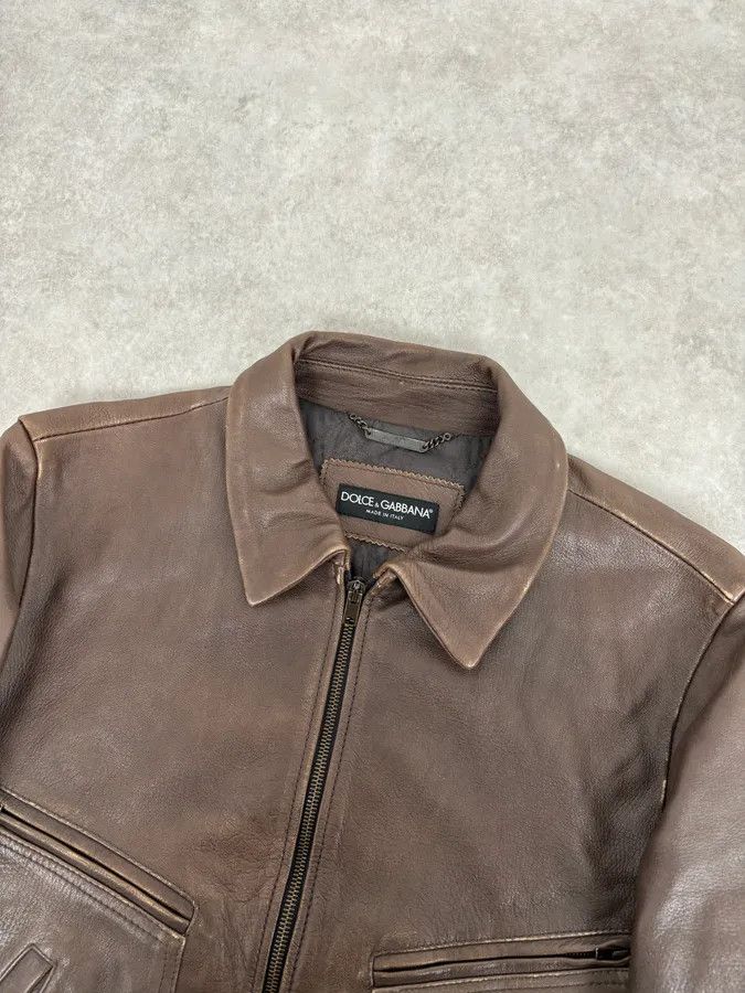 Dolce & Gabbana 2010s Dolce & Gabbana Brown Taupe Leather Bomber Jacket Size US M / EU 48-50 / 2 - 4 Thumbnail