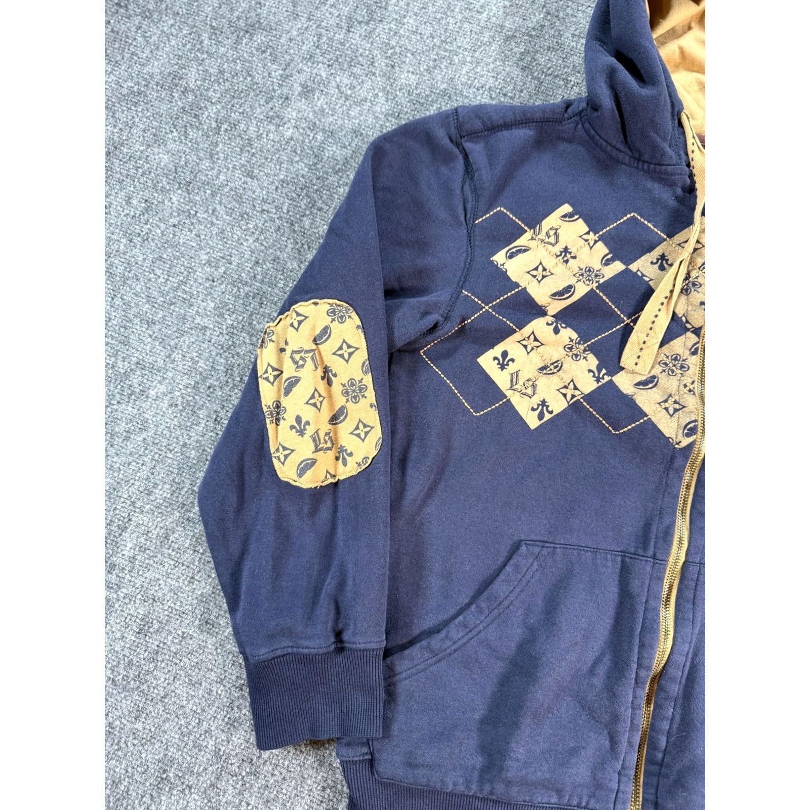 Vintage VINTAGE Limon & Sal Hoodie Mens S Navy Blue Tan Full Zip Argyle Elbow Patch Graphic Size US S / EU 44-46 / 1 - 3 Thumbnail
