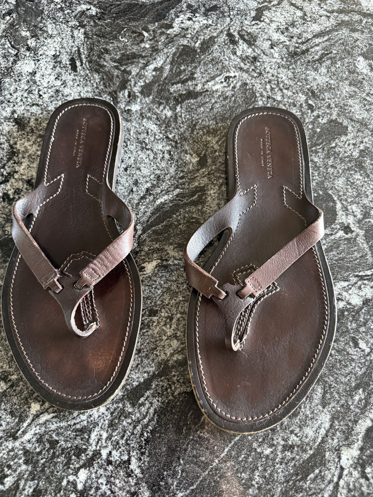 Bottega Veneta Bottega Veneta Runway Brown Leather Thong Sandals-Size 45 Size US 12 / EU 45 - 1 Thumbnail
