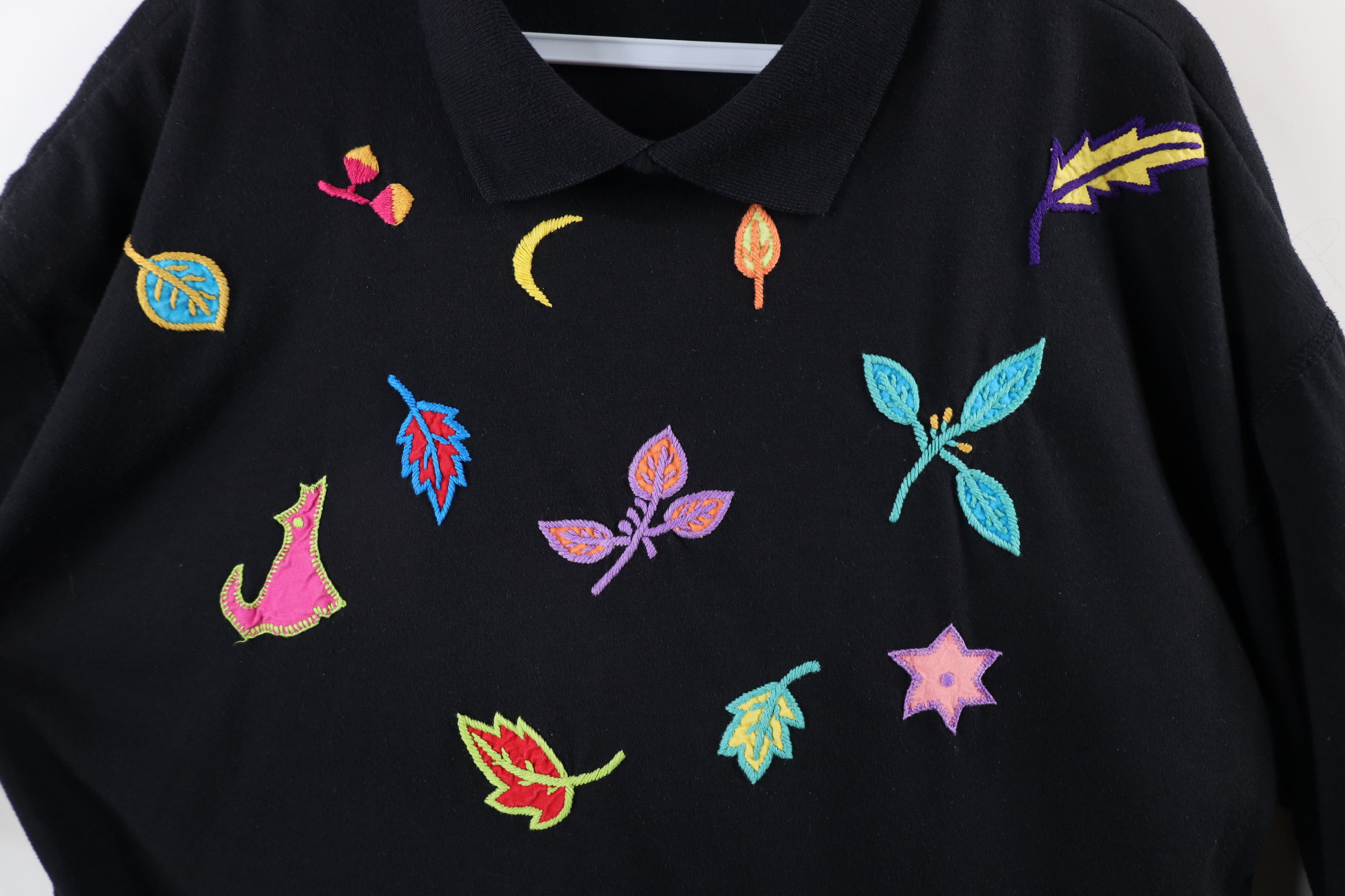Vintage Vintage 90s Streetwear Nature Leaf Collared Sweatshirt Black Size M / US 6-8 / IT 42-44 - 6 Thumbnail