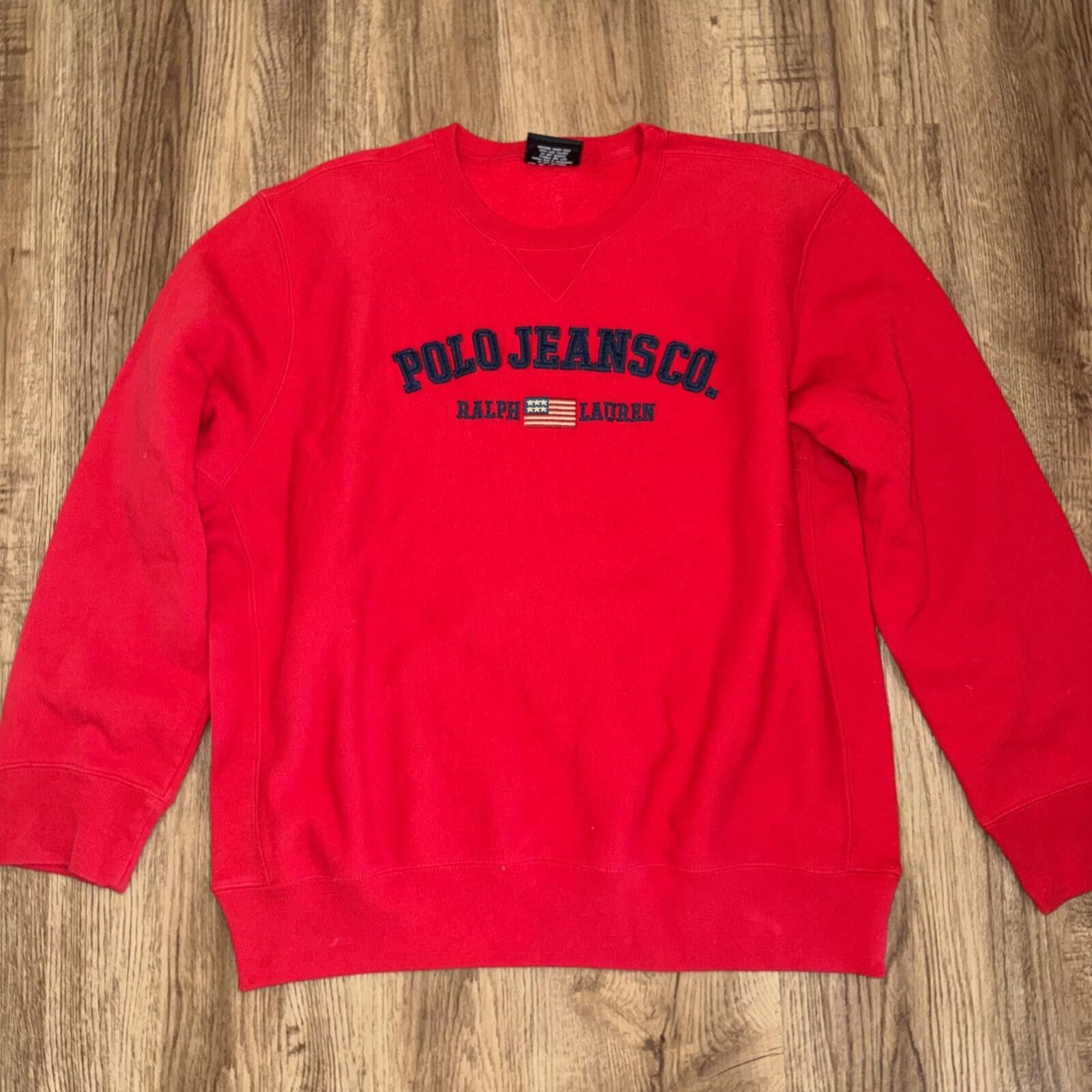 Polo Ralph Lauren Vtg Polo Jeans Co. Ralph Lauren Sweatshirt Spellout Flag Red Size XL / US 12-14 / IT 48-50 - 2 Thumbnail