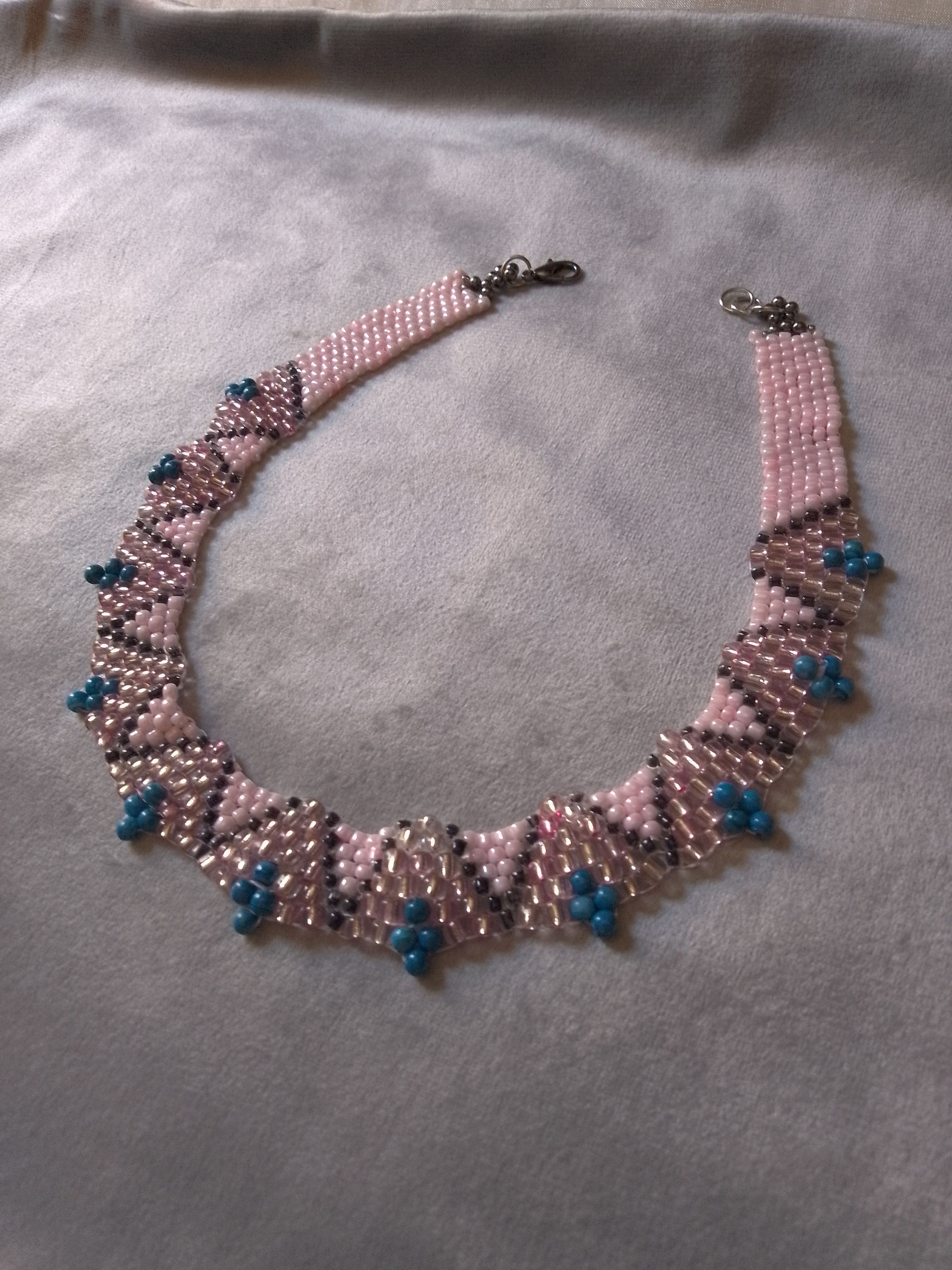 Handmade Necklace Pink Elegant Party Wedding Embroidered in Glass Size ONE SIZE - 6 Thumbnail