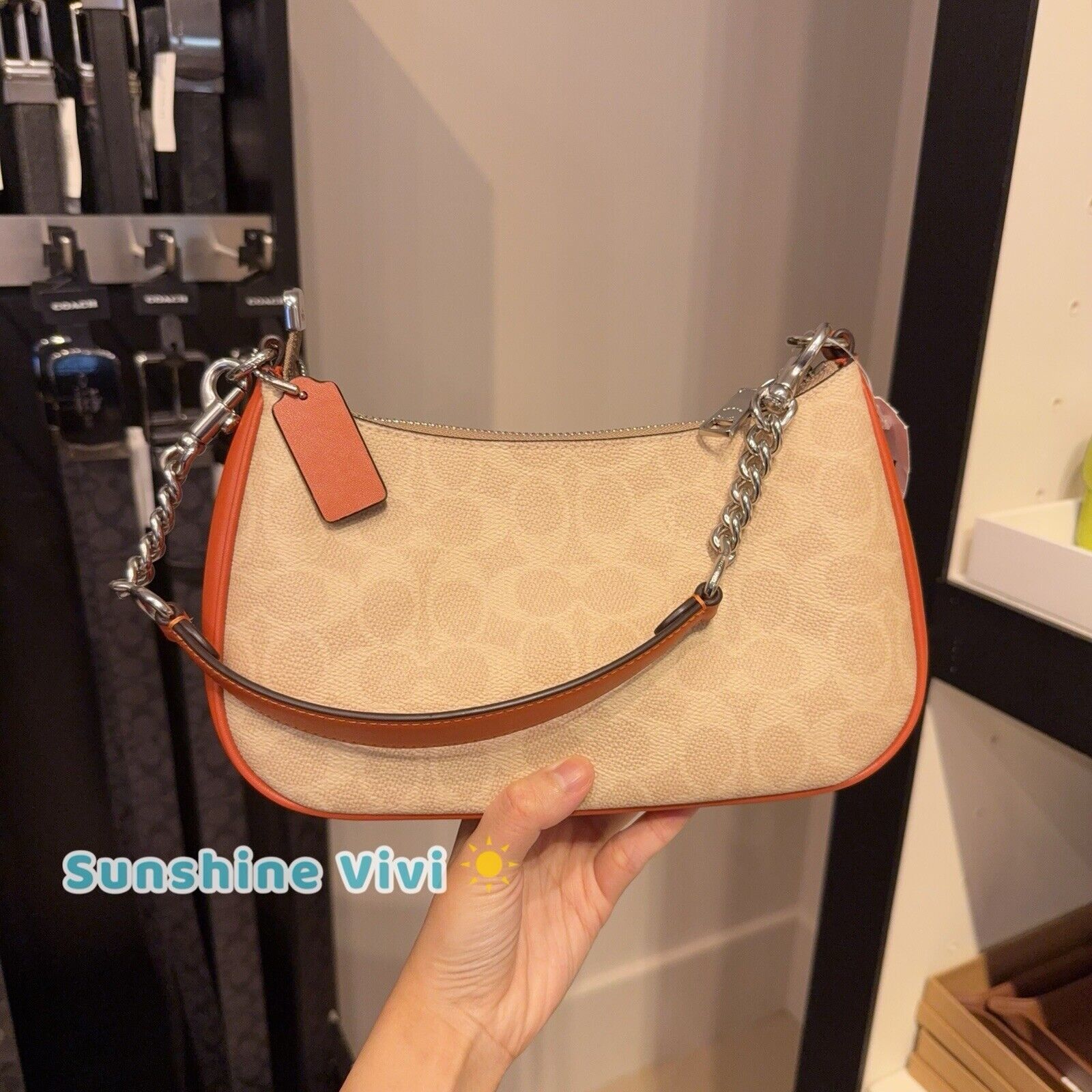 Coach NWT Coach Teri Shoulder Bag Canvas CV933 Sand / Deep Orange Size ONE SIZE - 5 Thumbnail
