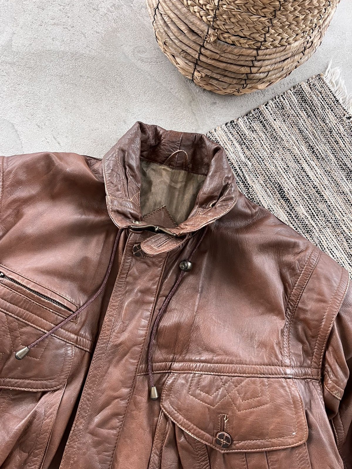 Genuine Leather Vintage Brown Leather Biker Bomber Jacket Avantgarde Y2K Size US L / EU 52-54 / 3 - 7 Thumbnail