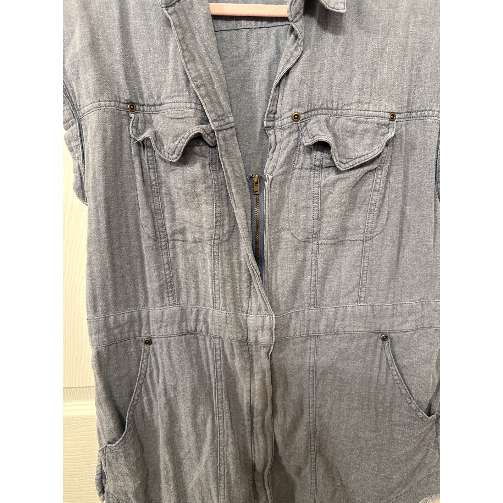 Free People We the Free Just Say When Blue Linen Blend Tunic Top, XS Size XS / US 0-2 / IT 36-38 - 6 Thumbnail