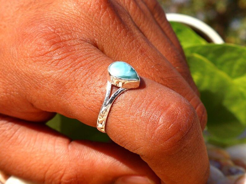 Handmade Larimar Ring, Handmade Sterling Silver, February Birthstone Size ONE SIZE - 4 Thumbnail
