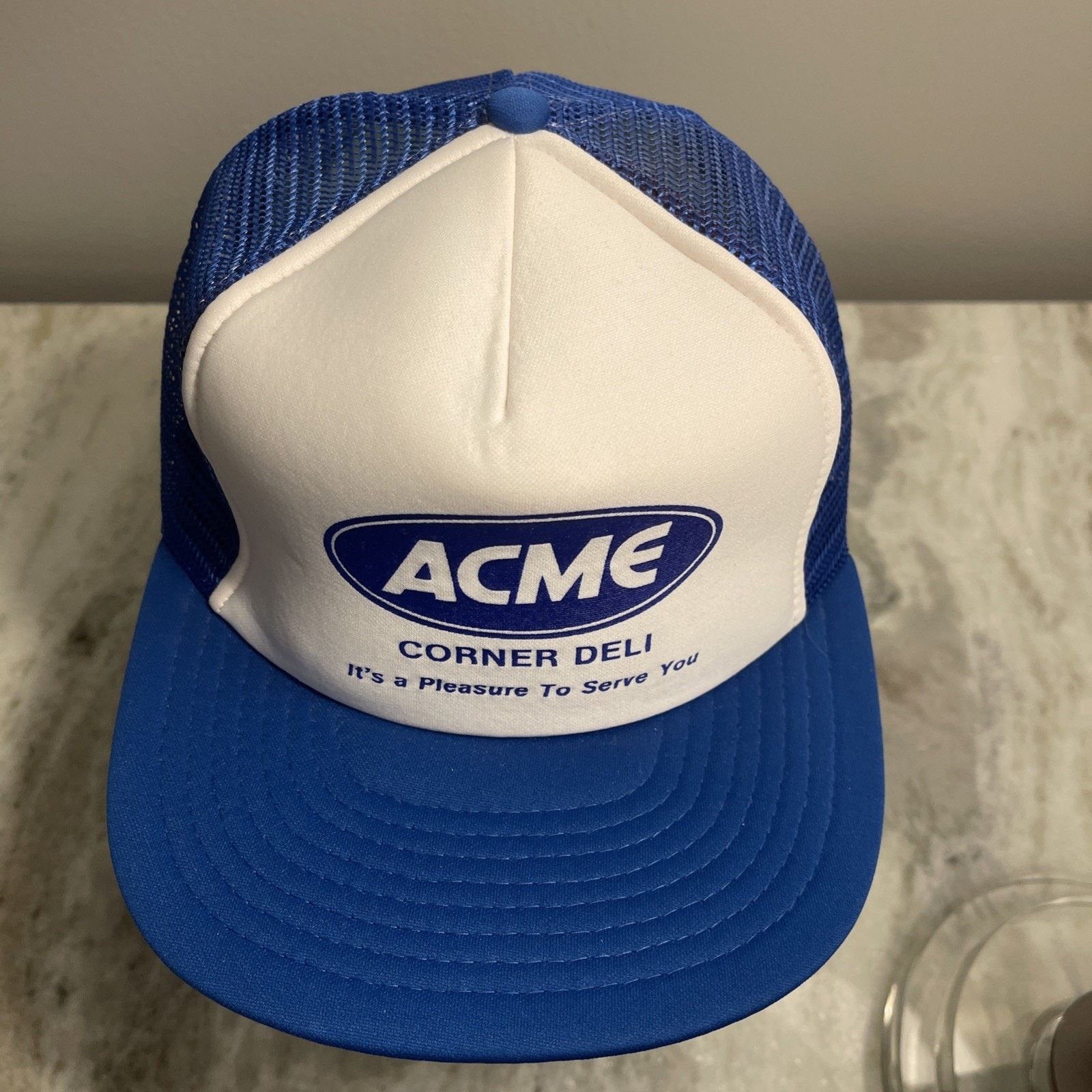 Vintage Vtg 1980’s Trucker Hat Snapback Cap ACME Food Deli Counter Size ONE SIZE - 4 Thumbnail