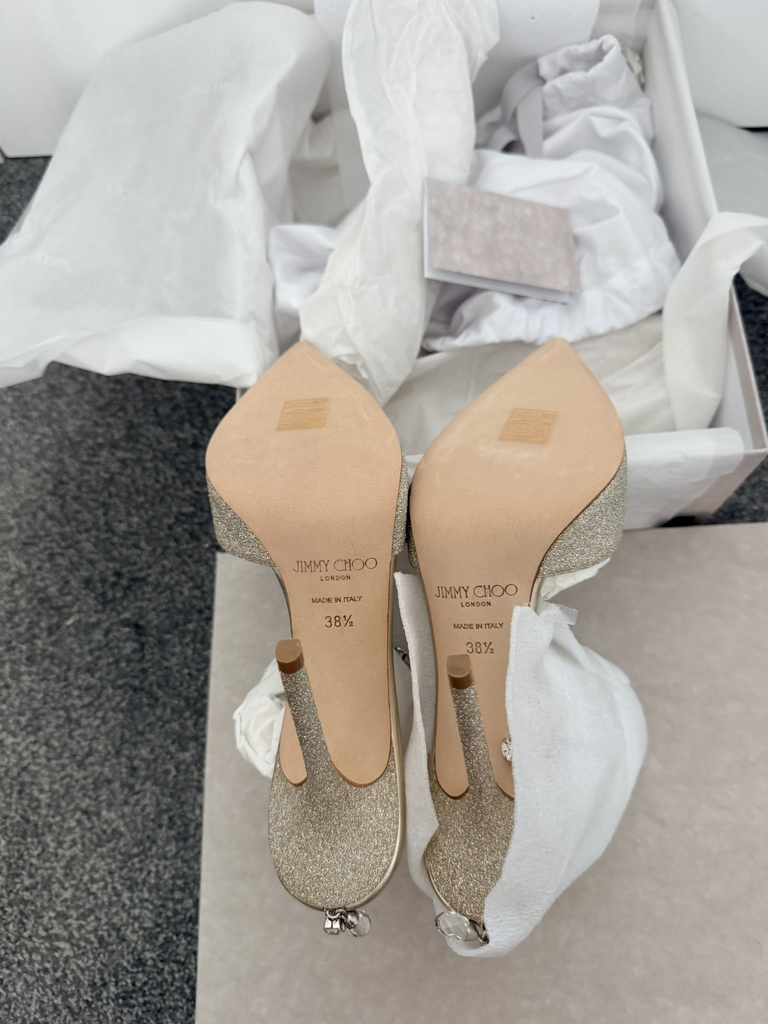 Jimmy Choo Jimmy Choo Saeda 38.5 Platinum Ice Crystal Size US 8.5 / IT 38.5 - 6 Thumbnail