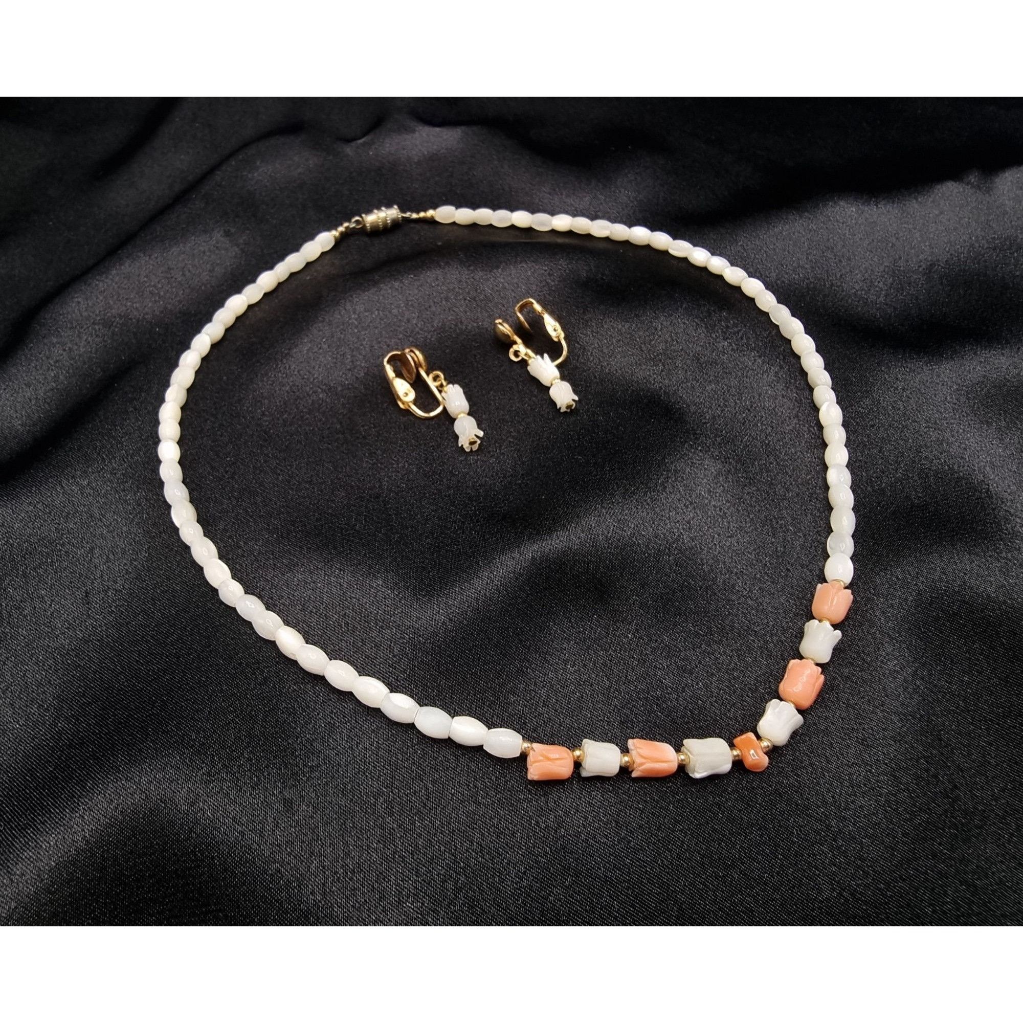 Vintage Vintage 1960s-70s Coral & Pearl Necklace And Clip-On Earring Size ONE SIZE - 1 Thumbnail
