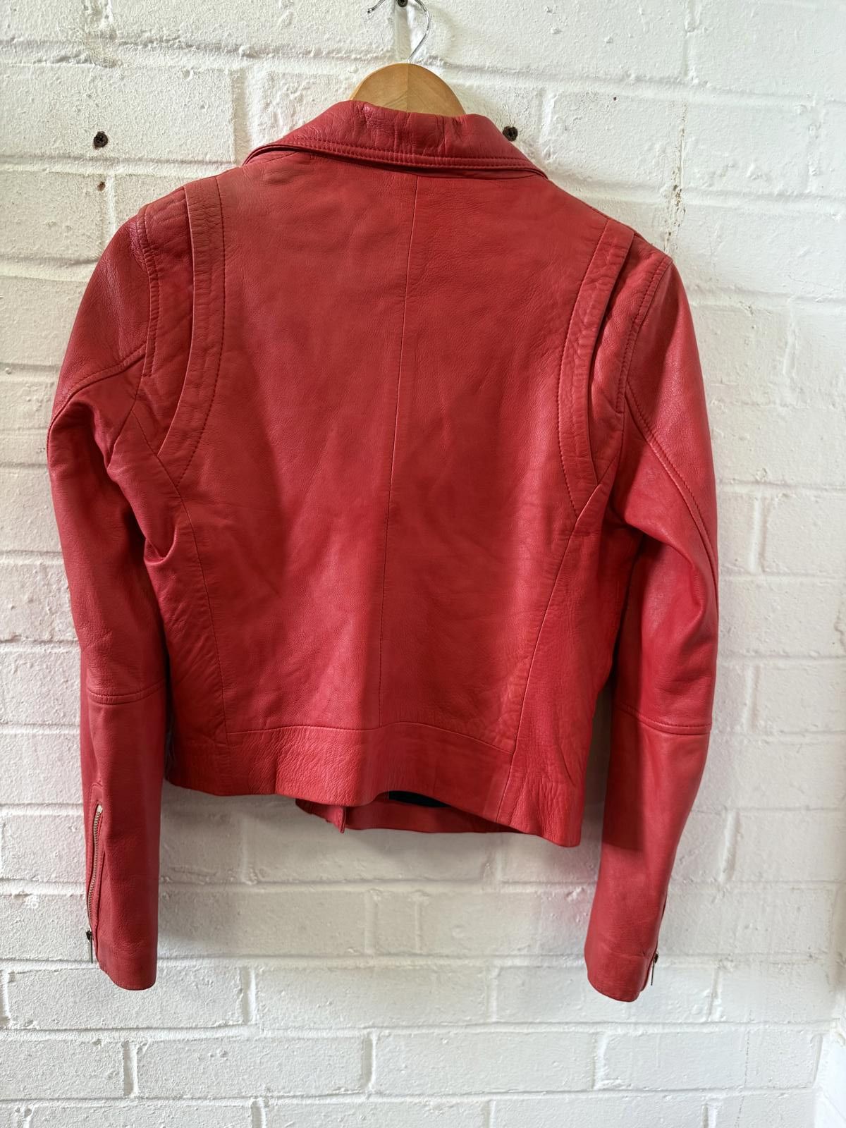 Designer Stylish Red Leather Biker Jacket by Extraordinary Size S / US 4 / IT 40 - 3 Thumbnail