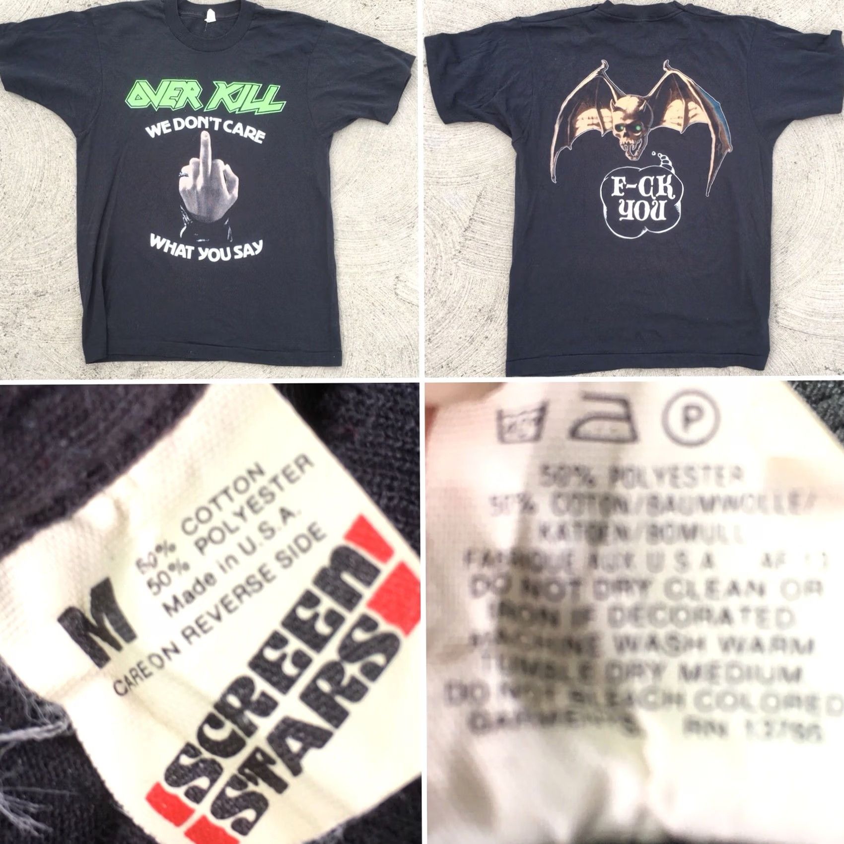 Vintage Vintage Screen Stars Overkill We Don’t Care What You Say T-Shirt 80s 1980s Black M Mens Graphic Tee Size US M / EU 48-50 / 2 - 3 Thumbnail