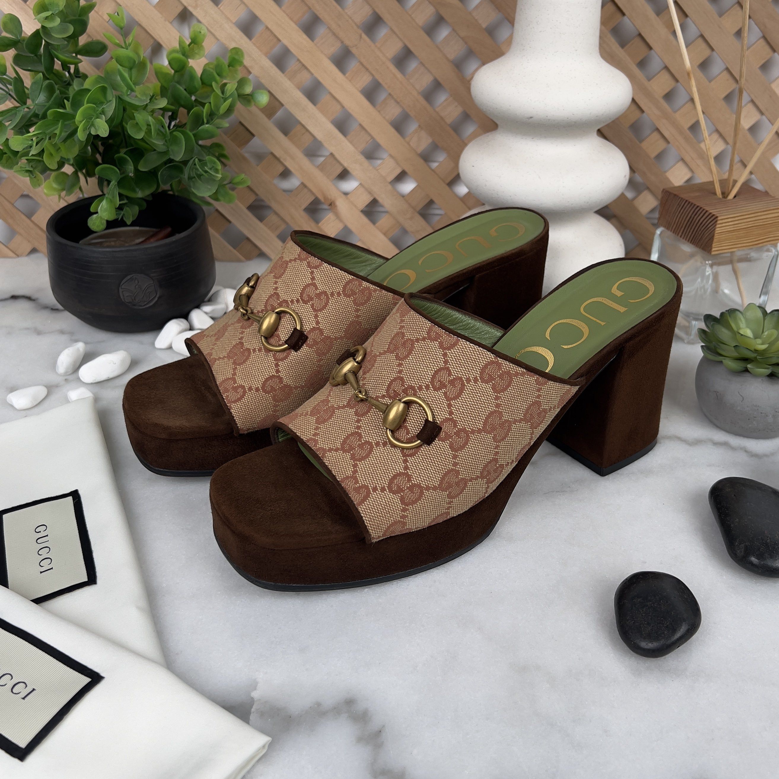 Gucci GUCCI GG Monogram Horsebit Houdan Platform Block Sandal Mule Size US 10 / IT 40 - 1 Thumbnail