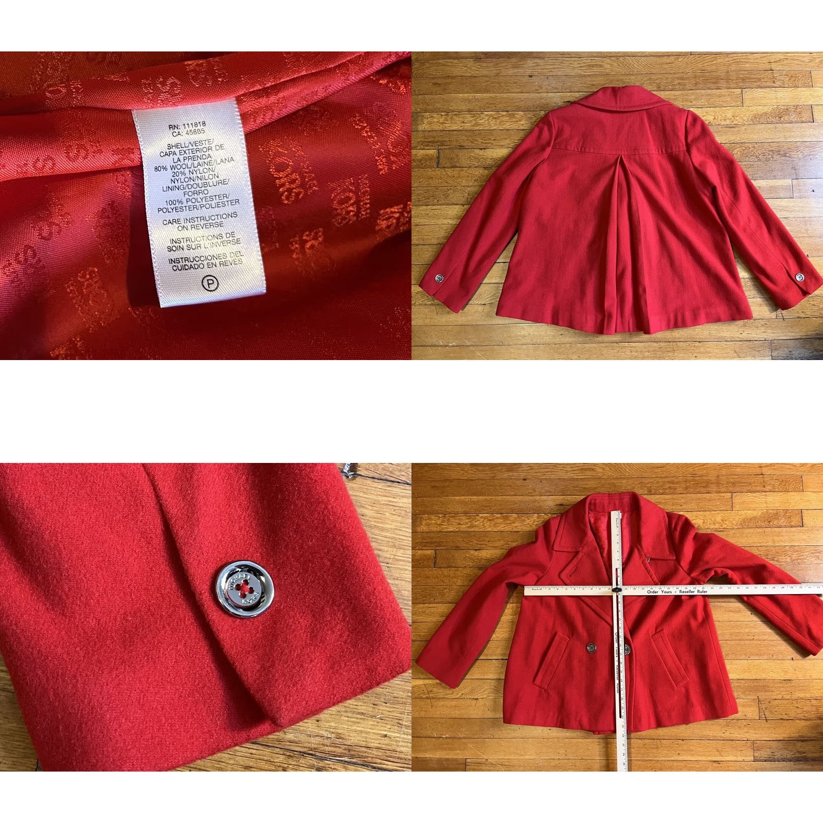 Michael Kors Michael Kors Coat Women's Large Red Wool Pea Coat Long Sleeve Regular L Red Solid Vintage No Size L / US 10 / IT 46 - 9 Thumbnail