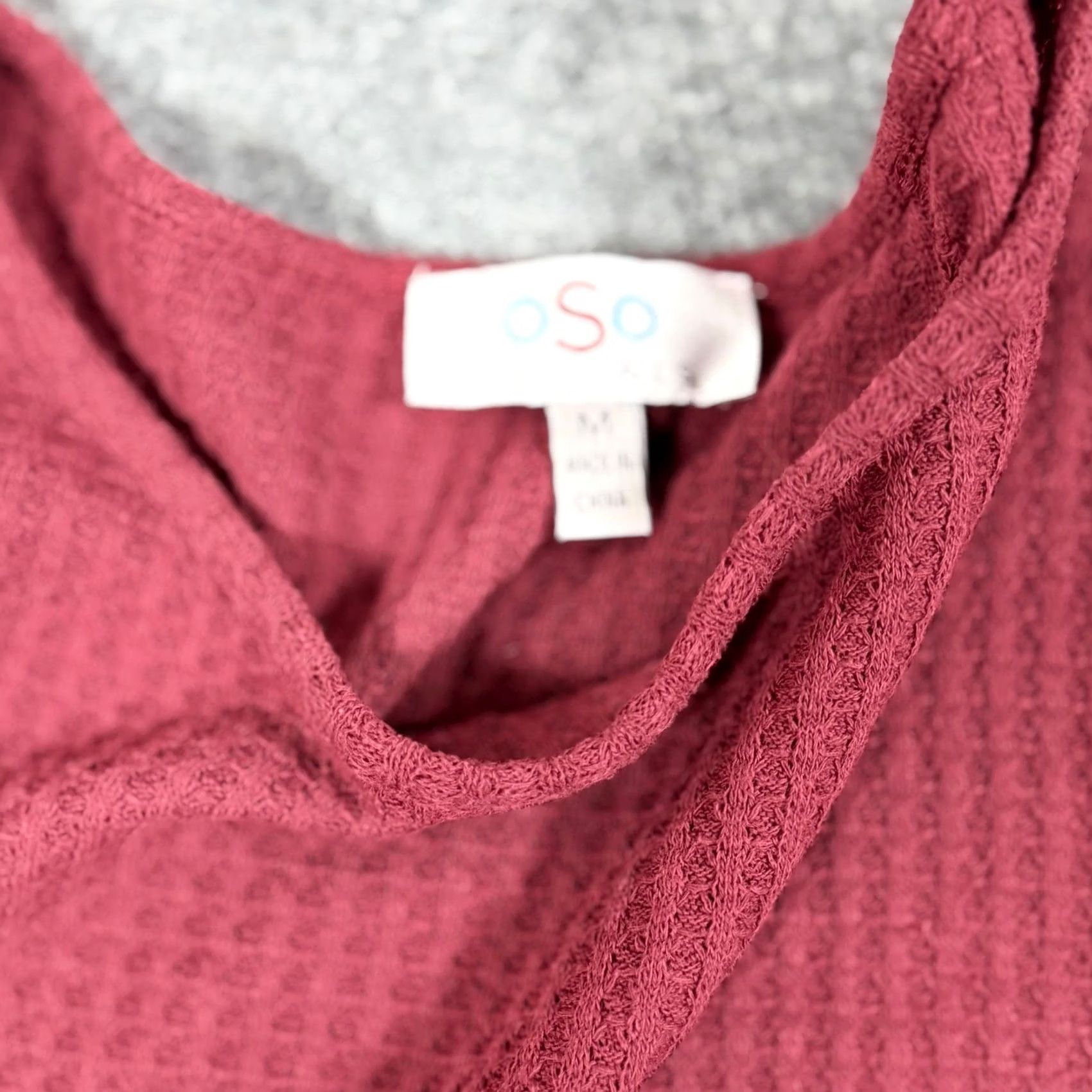 Vintage OSO Tunic Long Sleeve Burgundy Waffle Knit Ruffle Hem Relaxed Fit Casual Women M Medium Size M / US 6-8 / IT 42-44 - 3 Thumbnail