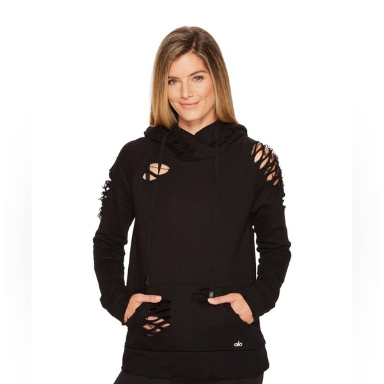 Alo Alo Yoga Hoodie Womens Distressed Ripped Sweatshirt S Size S / US 4 / IT 40 - 2 Thumbnail