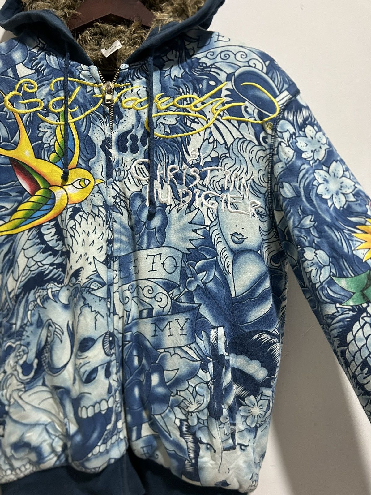 Ed Hardy Y2K Ed Hardy Christian Audigier Embroidery Fur Zip Up Hoodie Size US M / EU 48-50 / 2 - 6 Thumbnail