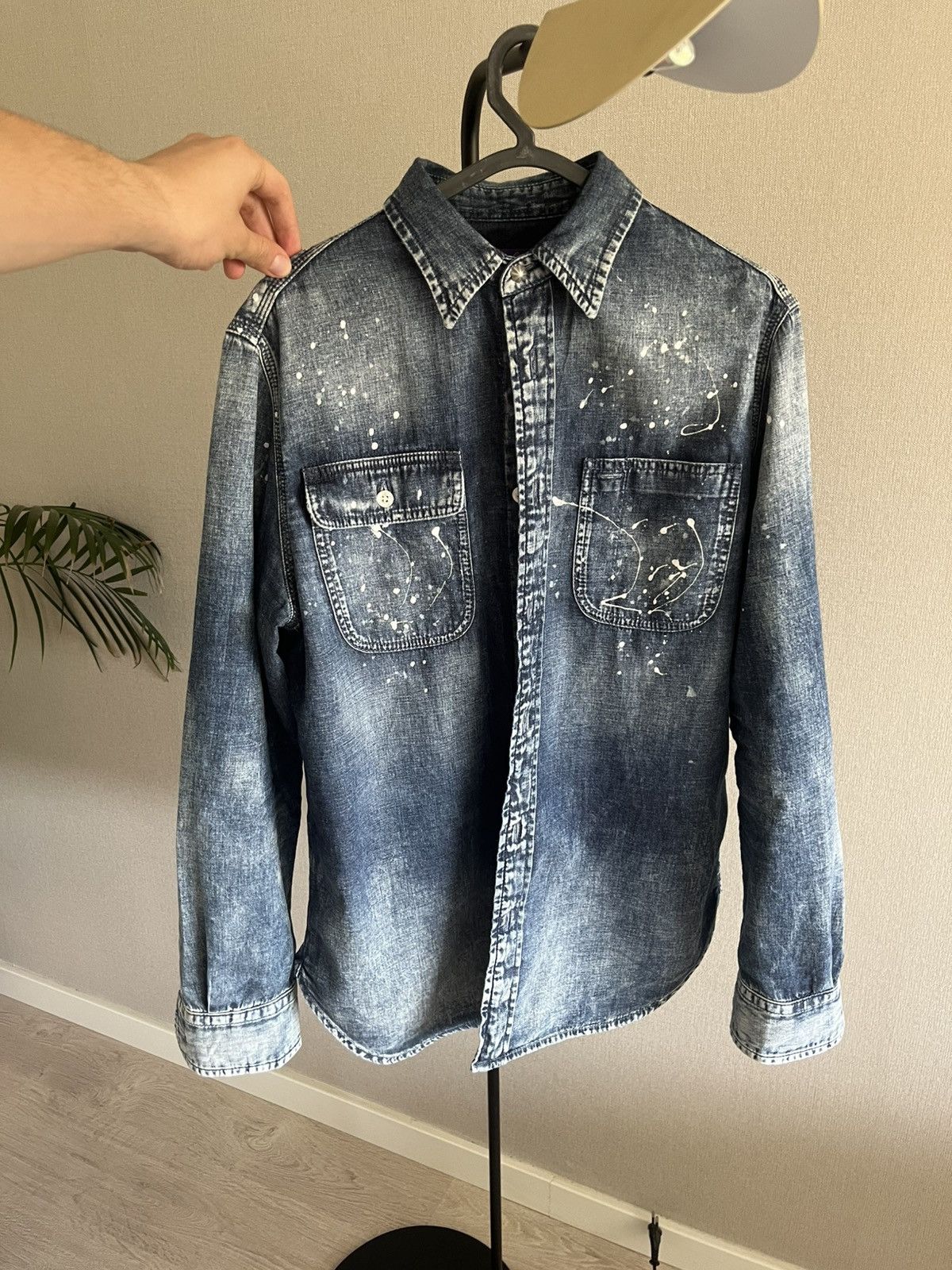 Ralph Lauren Purple Label Ralph Lauren Purple Label Denim Shirt with Paint Splatter Size US M / EU 48-50 / 2 - 1 Thumbnail