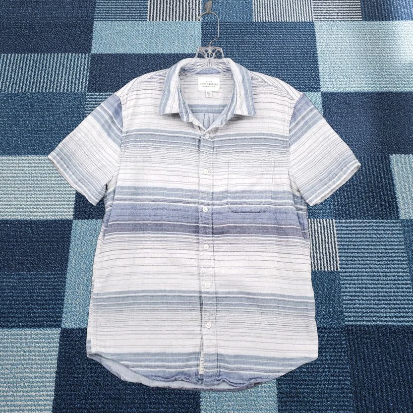 Lucky Brand Lucky Brand Button-Up Shirt Mens M Medium Blue Striped Short Sleeve Collared Size US M / EU 48-50 / 2 - 1 Thumbnail
