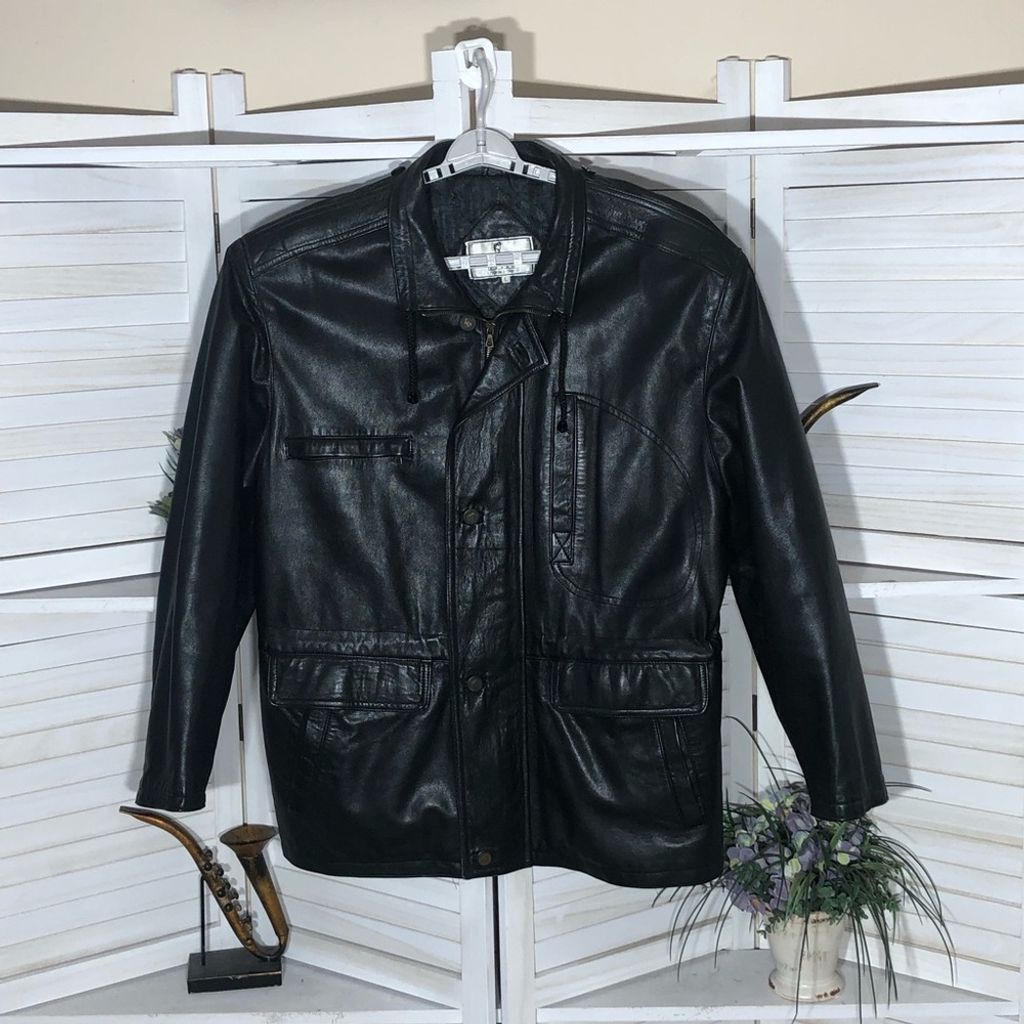 Vintage Italian leather moto jacket coat black genuine leather L Size US L / EU 52-54 / 3 - 1 Thumbnail