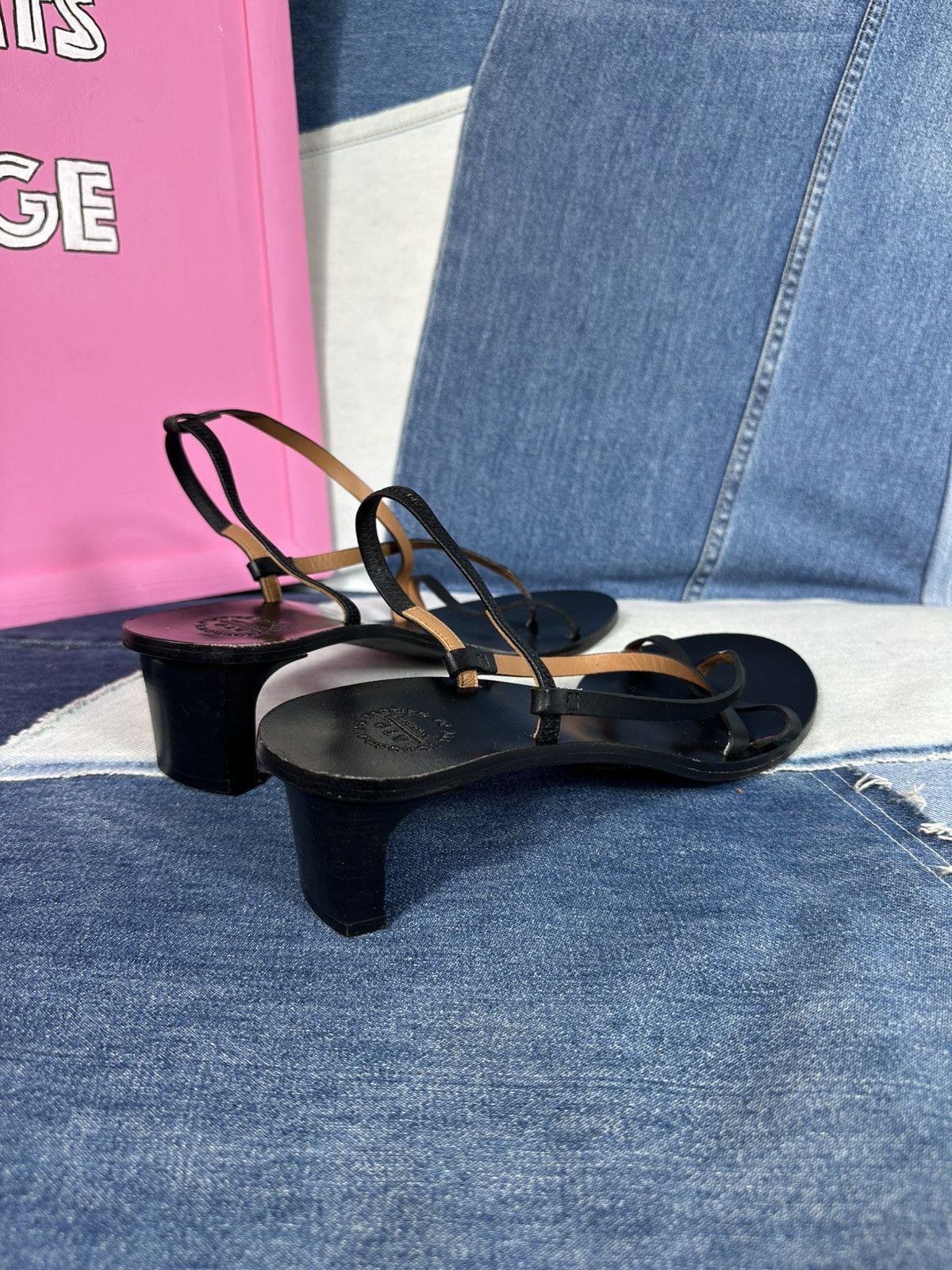 ATP Atelier ATP Atelier Nashi 50 Black Leather Sandals Heels Thin Strap Size US 9 / IT 39 - 4 Thumbnail