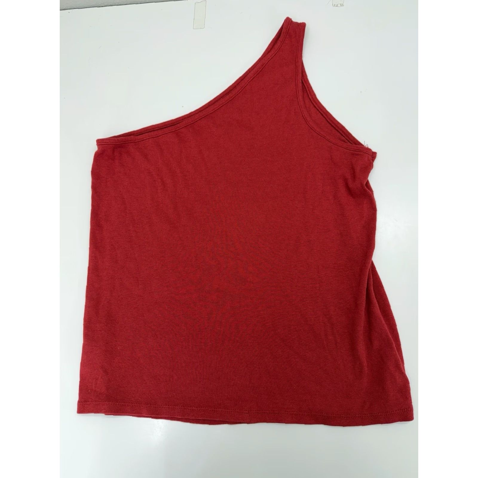 Vintage A New Day Red One Shoulder Tank Top XXL Womens Casual Sleeveless Ribbed Strap Cotton Modal Spandex Size XXL / US 16-18 / IT 52-54 - 5 Thumbnail