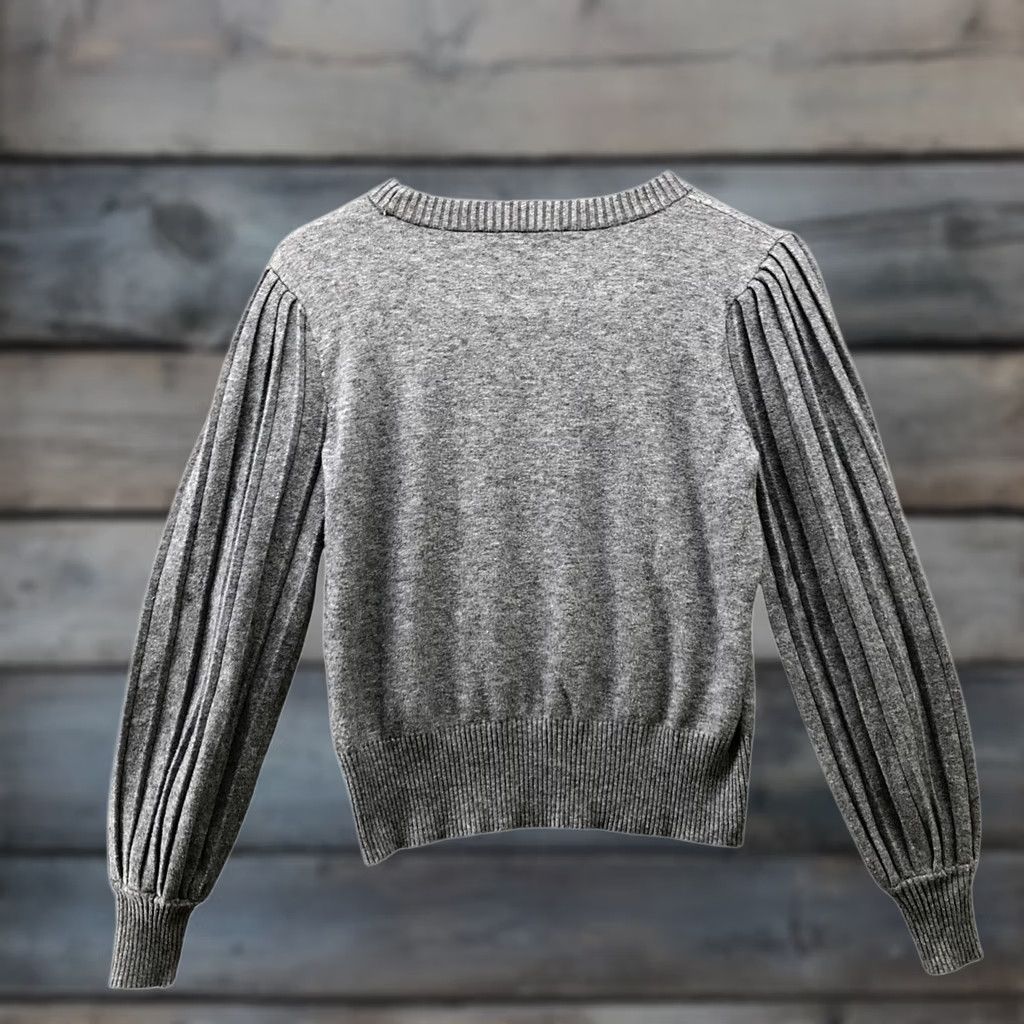 Loft VINTAGE Loft Pleated Balloon Sleeve Sweater Womens S Gray Crewneck Wool Blend Size S / US 4 / IT 40 - 1 Thumbnail