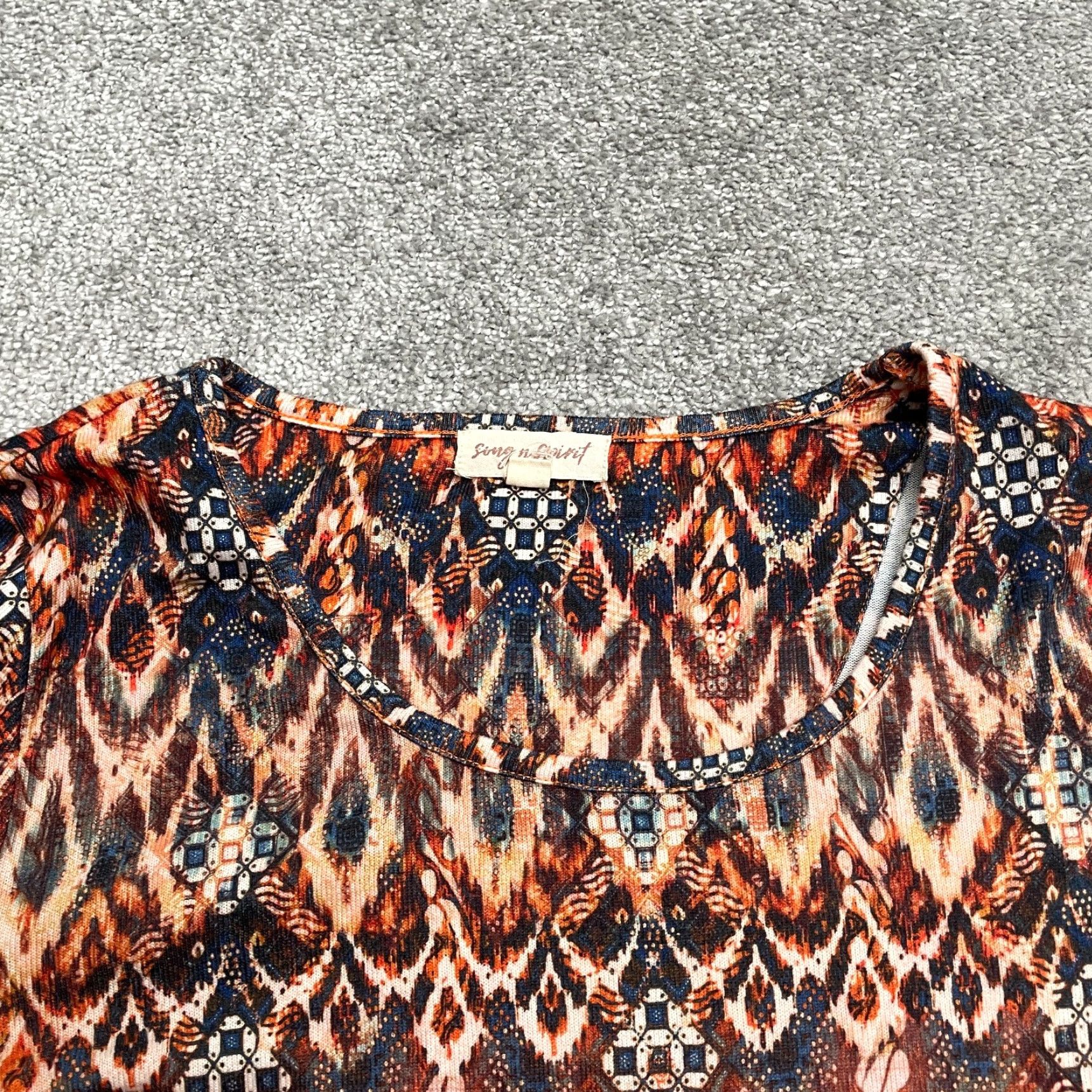 ESPIRIT VINTAGE Sing & Spirit Geometric Aztec Tunic Blouse Womens S Brown Round Neck Casual Size S / US 4 / IT 40 - 3 Thumbnail