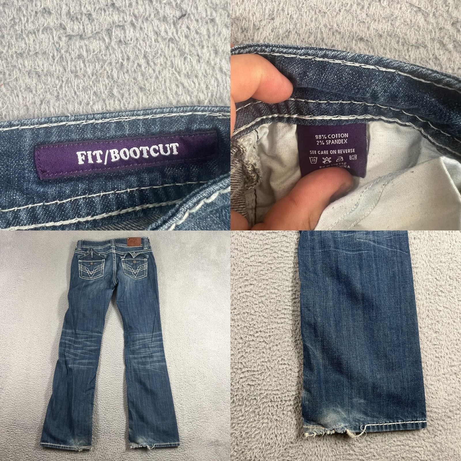 Vintage VIGOSS Women’s Boot Cut Jeans 7 Flap Pocket Distressed Denim Low Rise Cotton Blue 80s 90s Retro Size 28" / US 6 / IT 42 - 8 Thumbnail