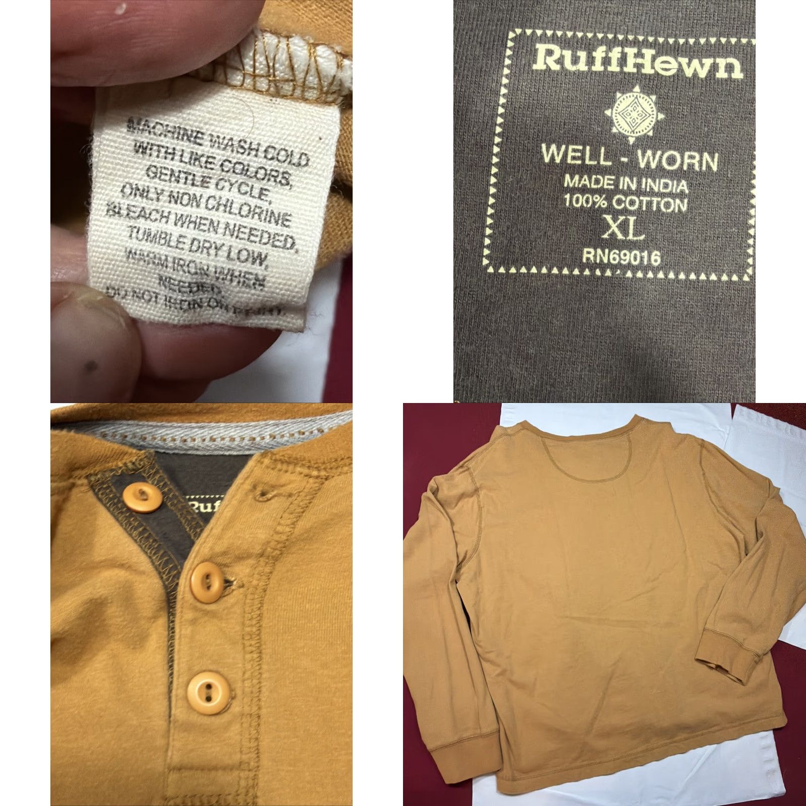 Vintage VINTAGE Ruff Hewn Henley Shirt XL Mens Brown Cotton 90s Grunge Button Neck Pullover Well Worn Relaxed Casual Workwear - Mens Size US XL / EU 56 / 4 - 8 Thumbnail