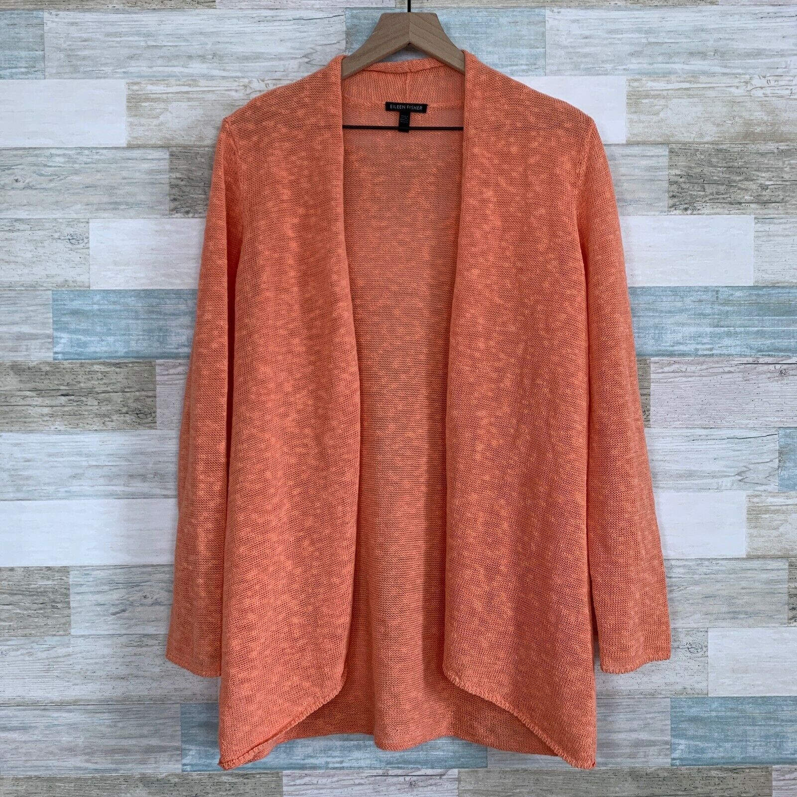 Eileen Fisher Organic Linen Melange Cardigan Orange Open S