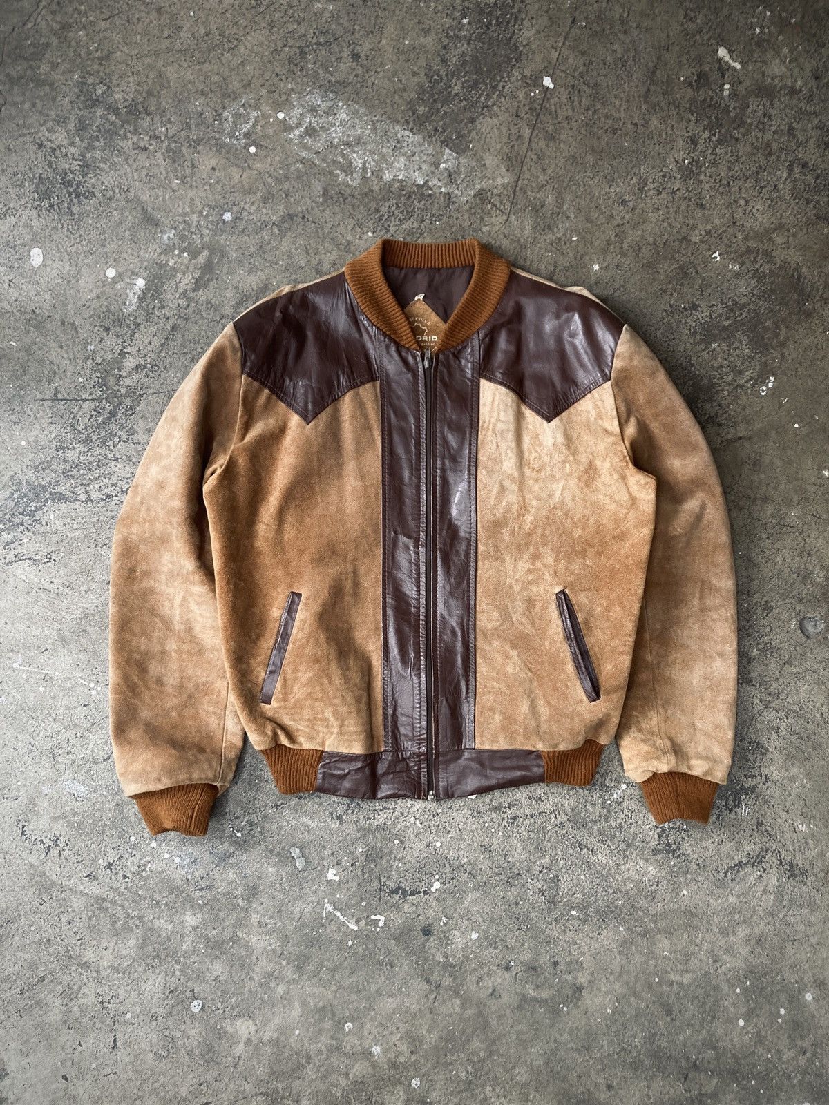 Leather × Vintage Vintage 70s Western 2-Tone Leather Bomber Jacket Size US L / EU 52-54 / 3 - 1 Thumbnail