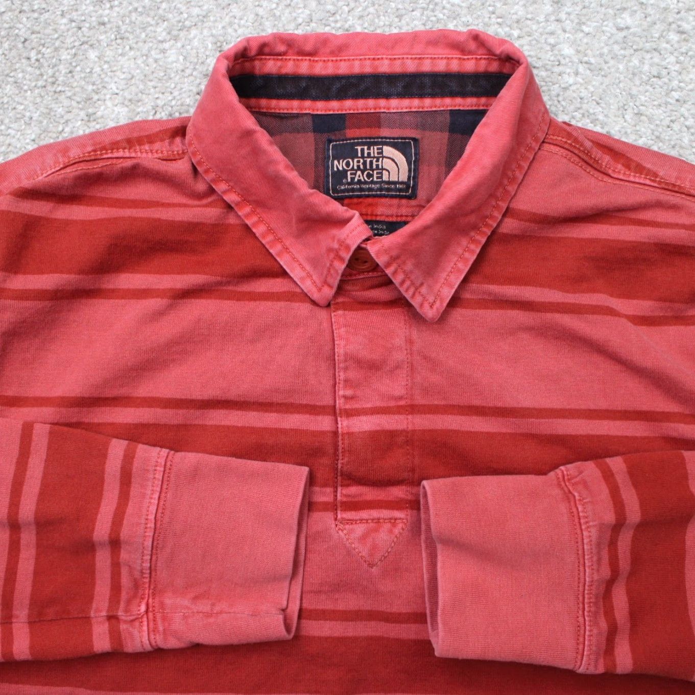 The North Face The North Face Polo Shirt Mens Medium Red Striped Cotton Long Sleeve Button Pullover Size US M / EU 48-50 / 2 - 2 Thumbnail