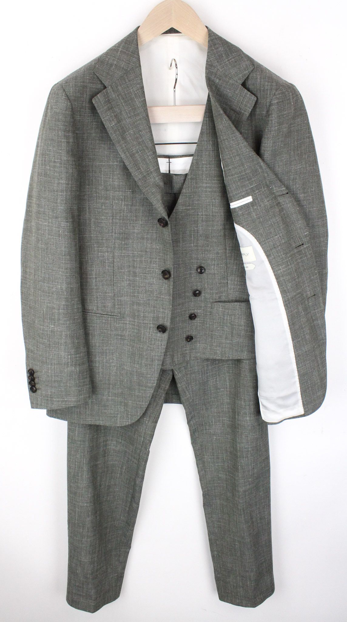 image of Suitsupply Havana Jetted Uk38R Lined Slim Wool Silk Linen Green 68610, Men's