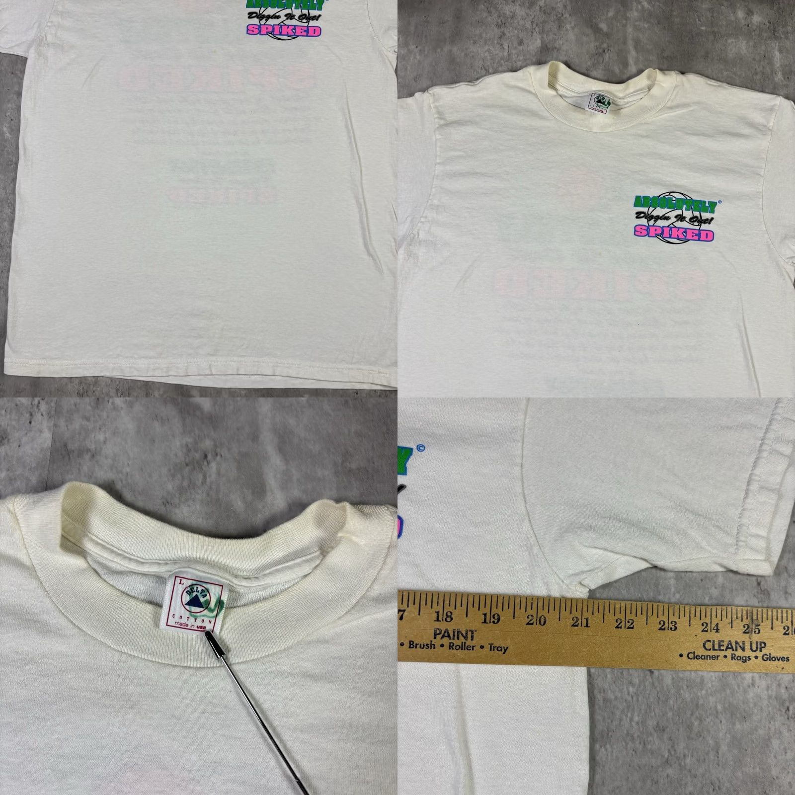 Delta VINTAGE Delta White T-Shirt XL Absolutely Spiked Double-Sided Art 90s Mens Shirt Size US XL / EU 56 / 4 - 8 Thumbnail