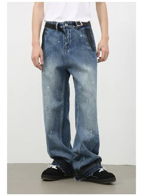 VIBE Men's American street loose raw edge washed wide leg jeans Size US 32 / EU 48 - 4 Thumbnail