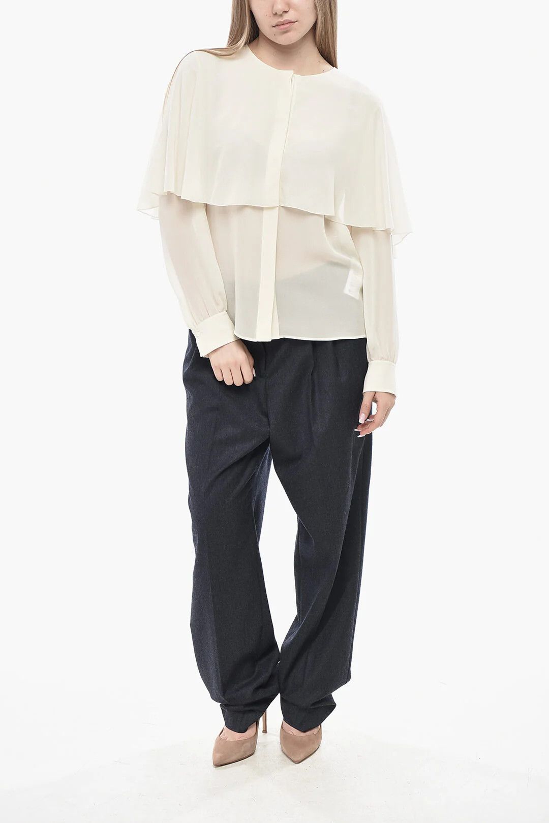 Chloe og1mm0426 Silk Blouse in White Size M / US 6-8 / IT 42-44 - 4 Thumbnail