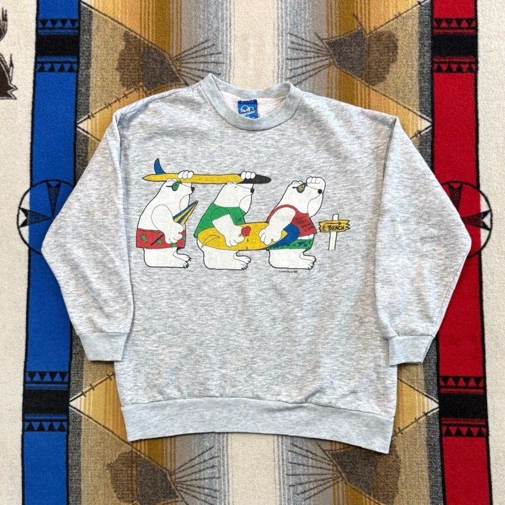 Ocean Pacific VINTAGE Ocean Pacific Sweatshirt Women Medium Gray Crew Neck 90s Surfing Polar Bears Surf Pullover - OPSOP Size M / US 6-8 / IT 42-44 - 2 Thumbnail