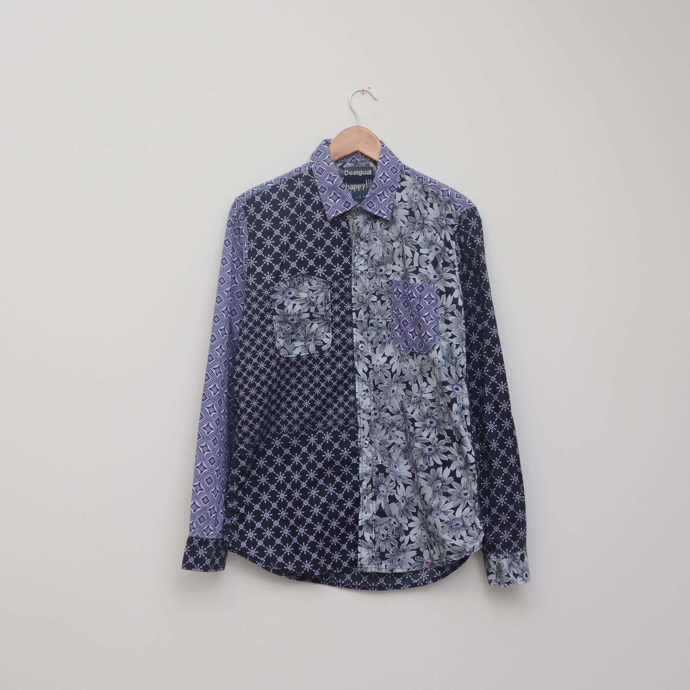 Desigual Desigual Shirt Men Patchwork Shirt Floral Cotton Pocket M Size US S / EU 44-46 / 1 - 1 Thumbnail