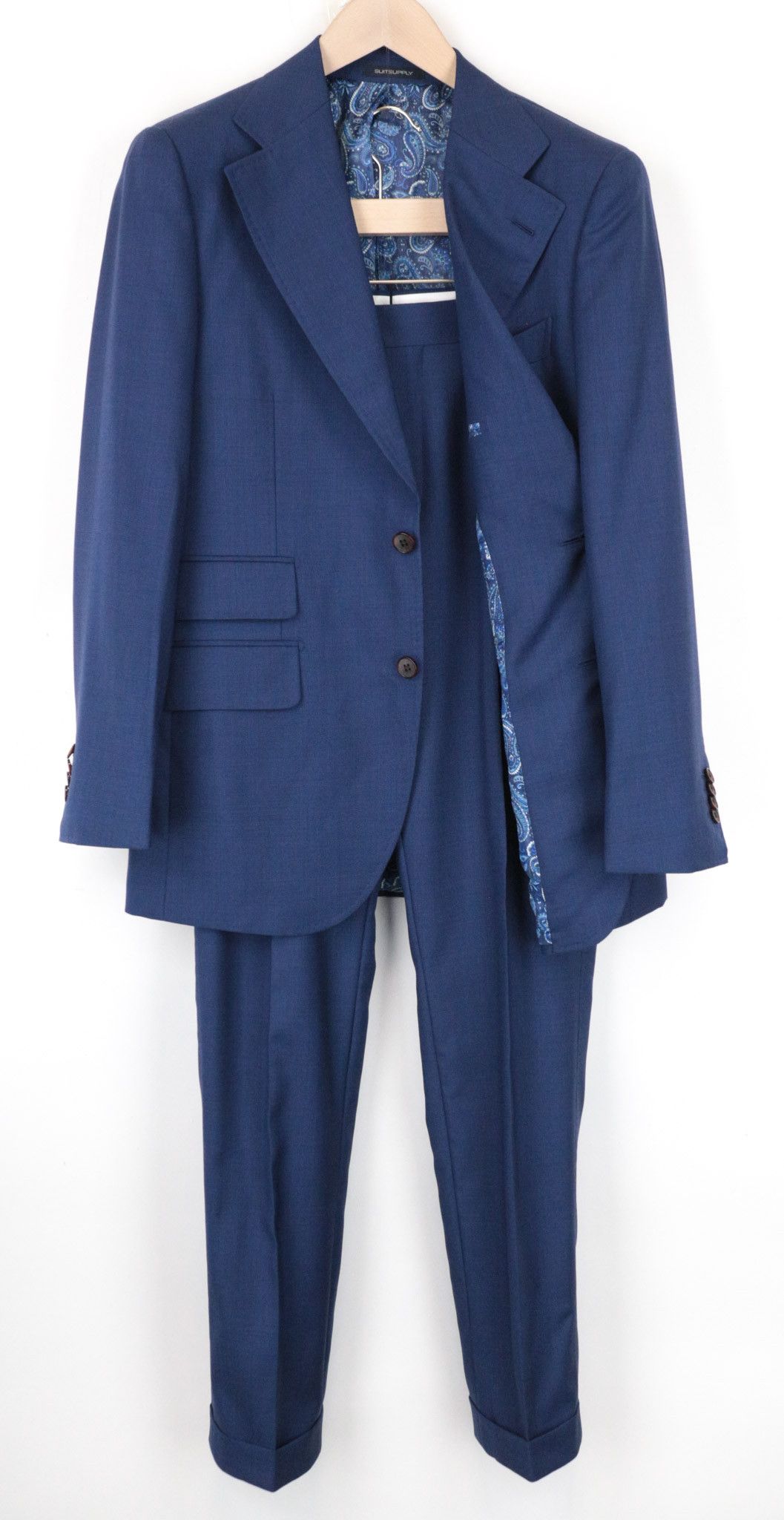 image of Suitsupply La Spalla Uk38R Blue Wool Suit 68991, Men's