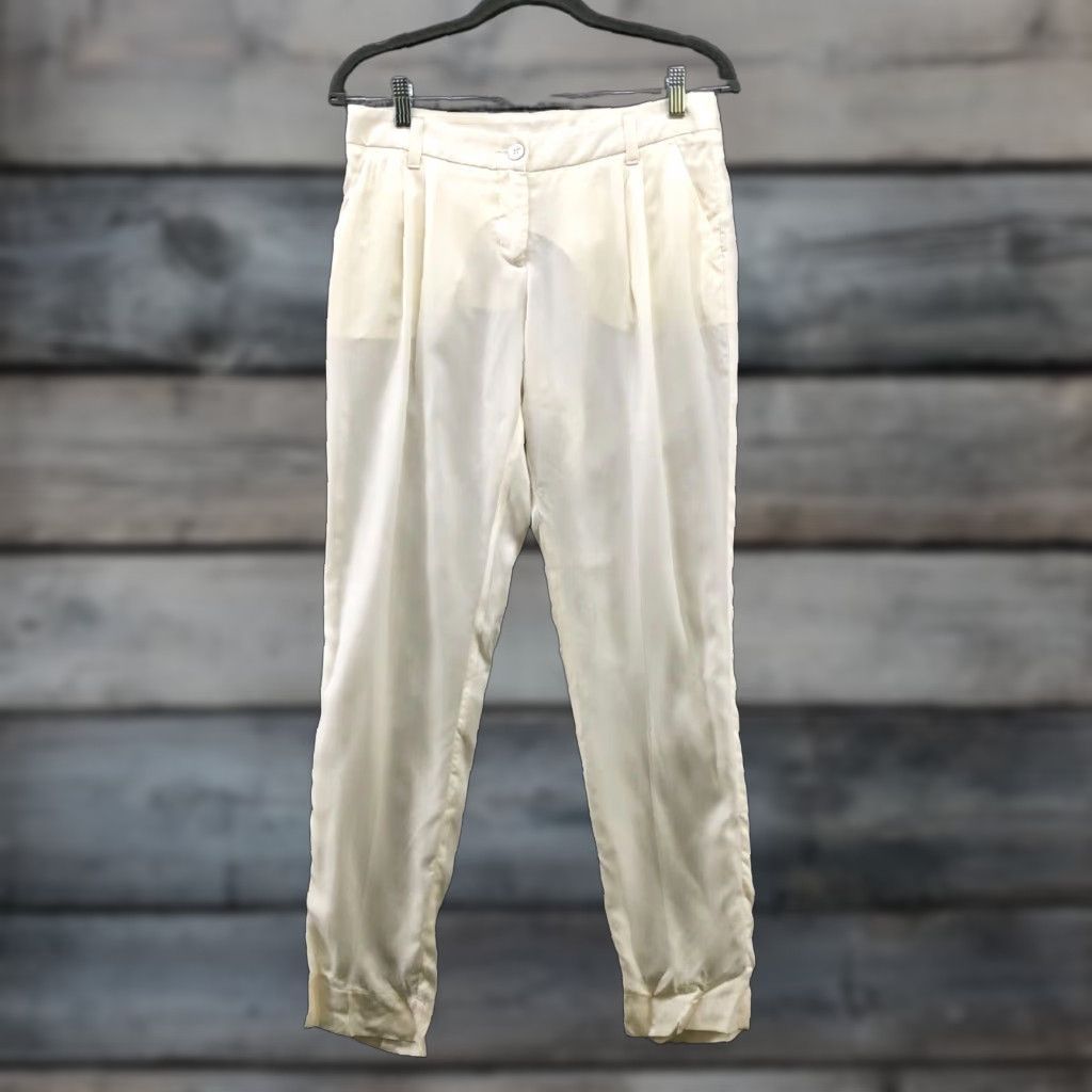 Vintage VINTAGE Armani Satin Dress Pants Womens 27 Ivory Business Formal Tapered Leg Mid Rise Size 27" / US 4 / IT 40 - 1 Thumbnail