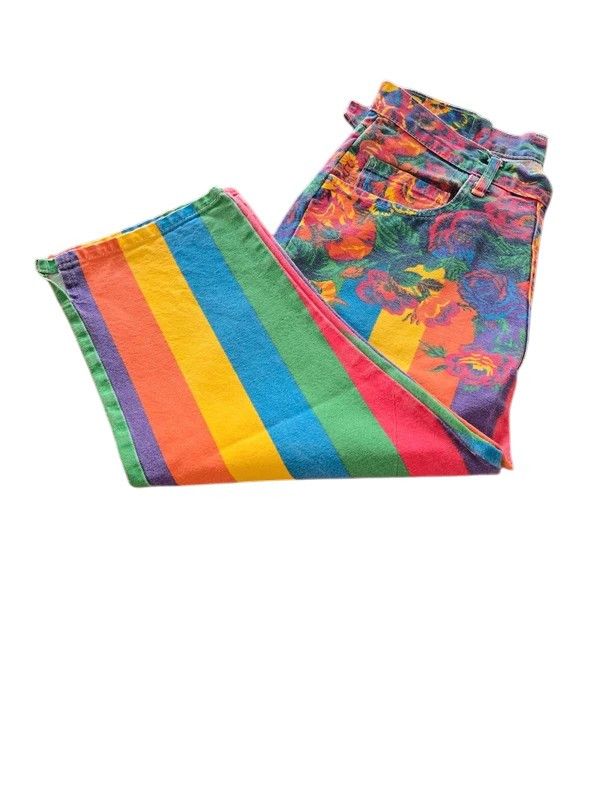 Kenzo Vintage 80s Kenzo Rainbow Floral Pride Pants Size 30 Fits 27 Size 28" / US 6 / IT 42 - 8 Thumbnail
