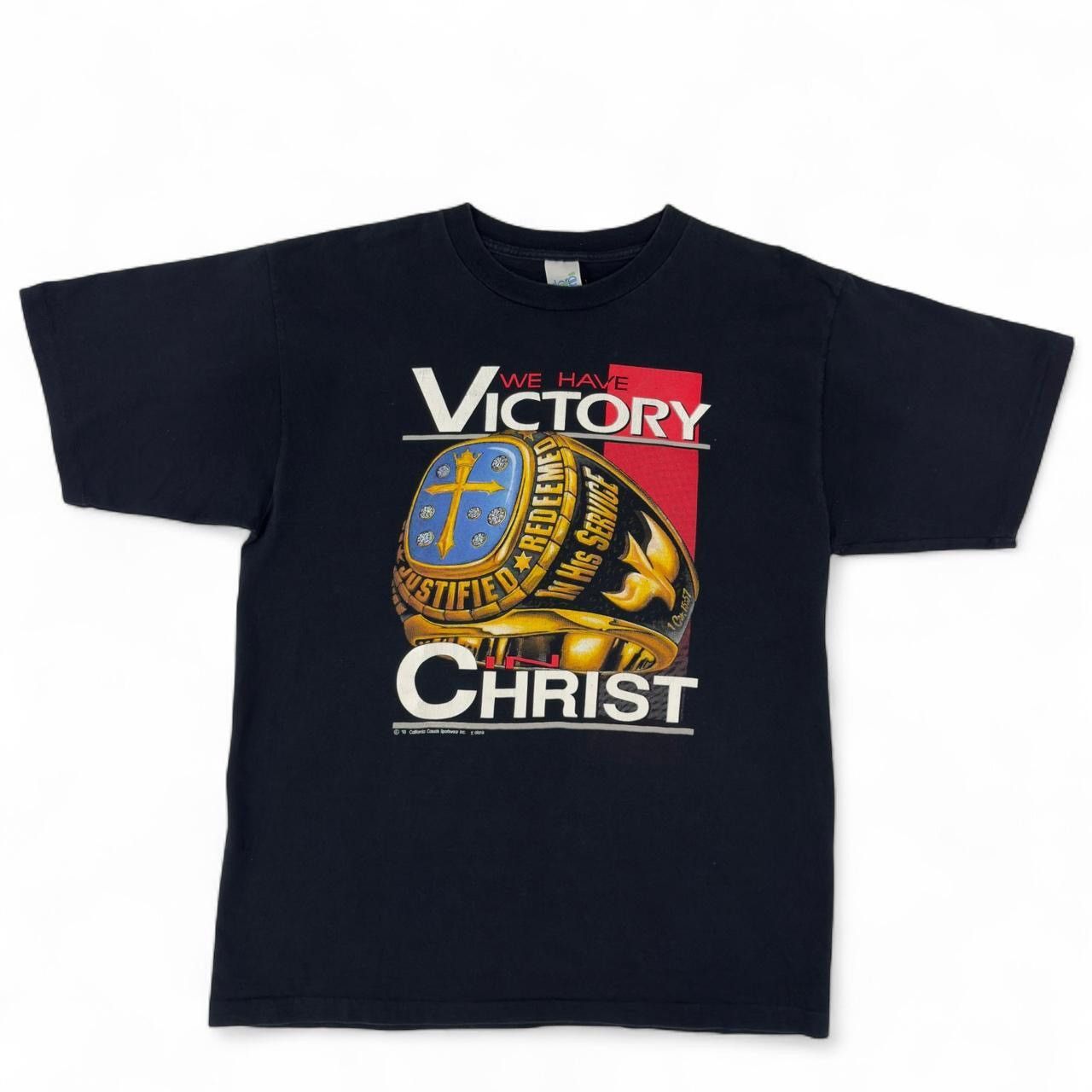 Other Vintage 1993 Victory In Christ Jesus Justified Redeemed Ring Size US XL / EU 56 / 4 - 1 Thumbnail