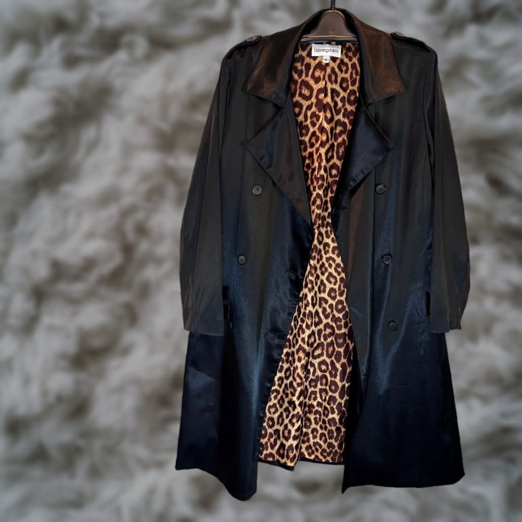 Bloomingdale's Bloomingdale's Trench Coat Womens 10 Black Leopard Lined Belted Made in USA Coat Women 10 Black Leopard Trench Belted USA Classic Size L / US 10 / IT 46 - 1 Thumbnail