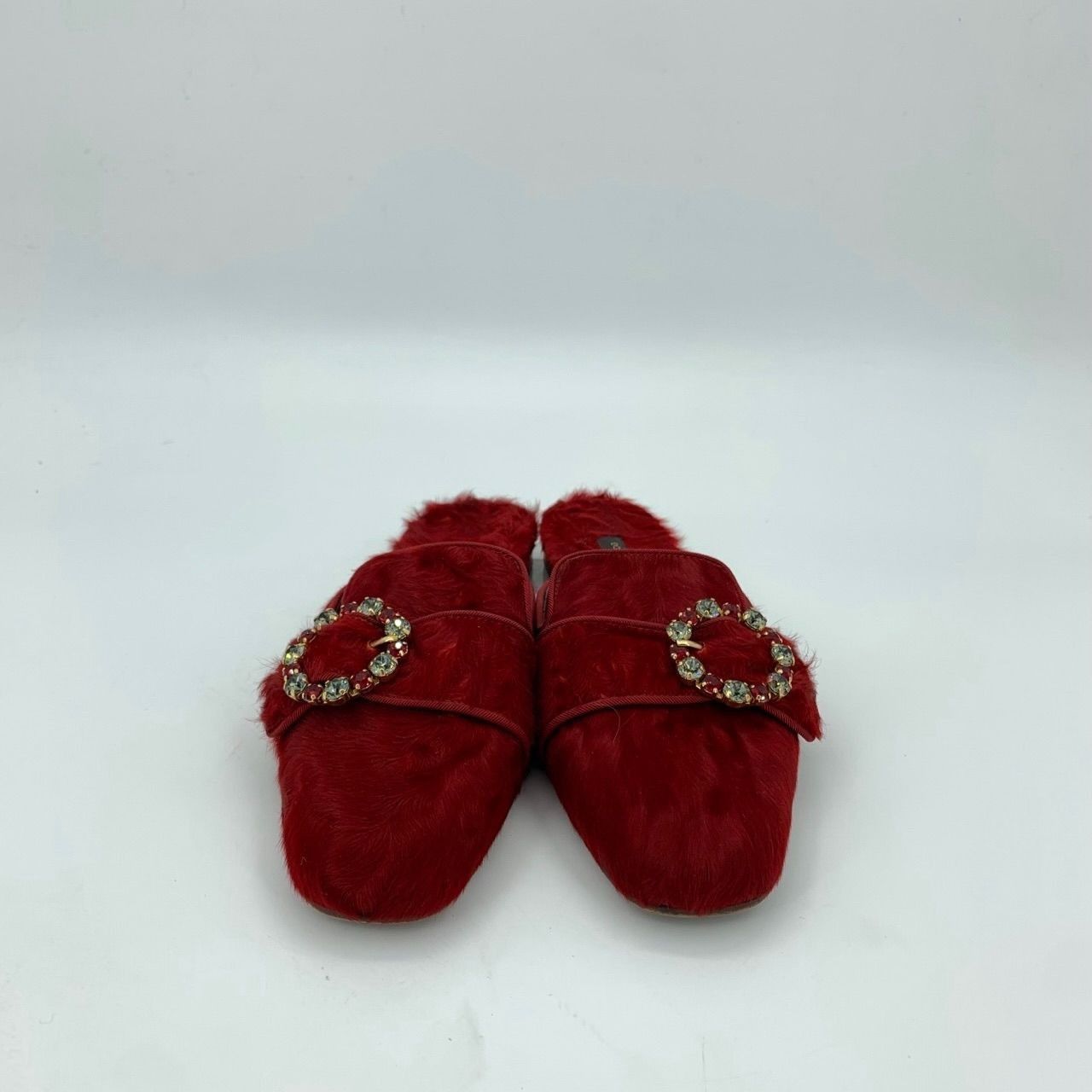 Dolce & Gabbana Dolce & Gabbana Red Fur Mule Slides With Jeweled Buckle Size US 6 / IT 36 - 6 Thumbnail