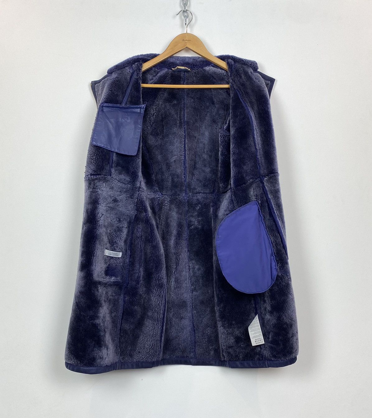 Designer Versace Collection Long Length Shearling Coat Jacket Purple Size S / US 4 / IT 40 - 10 Thumbnail