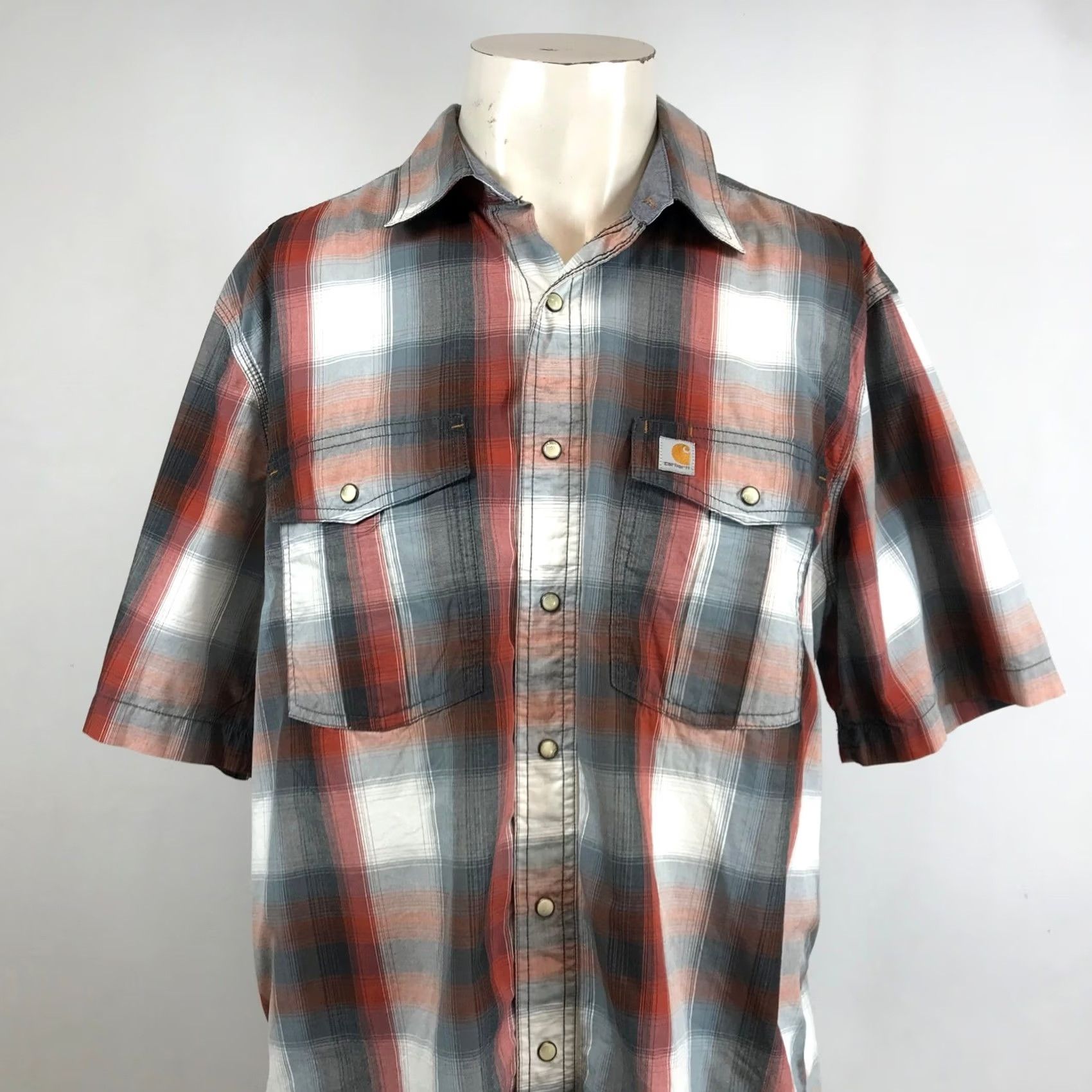 Carhartt Carhartt Mens Relaxed Fit Short Sleeve Plaid Shirt Red Gray L T Size US L / EU 52-54 / 3 - 2 Thumbnail