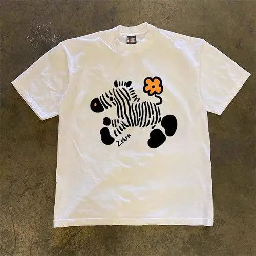 VIBE White Loose Small Zebra Print Short Sleeve T-Shirt Size US L / EU 52-54 / 3 - 6 Thumbnail