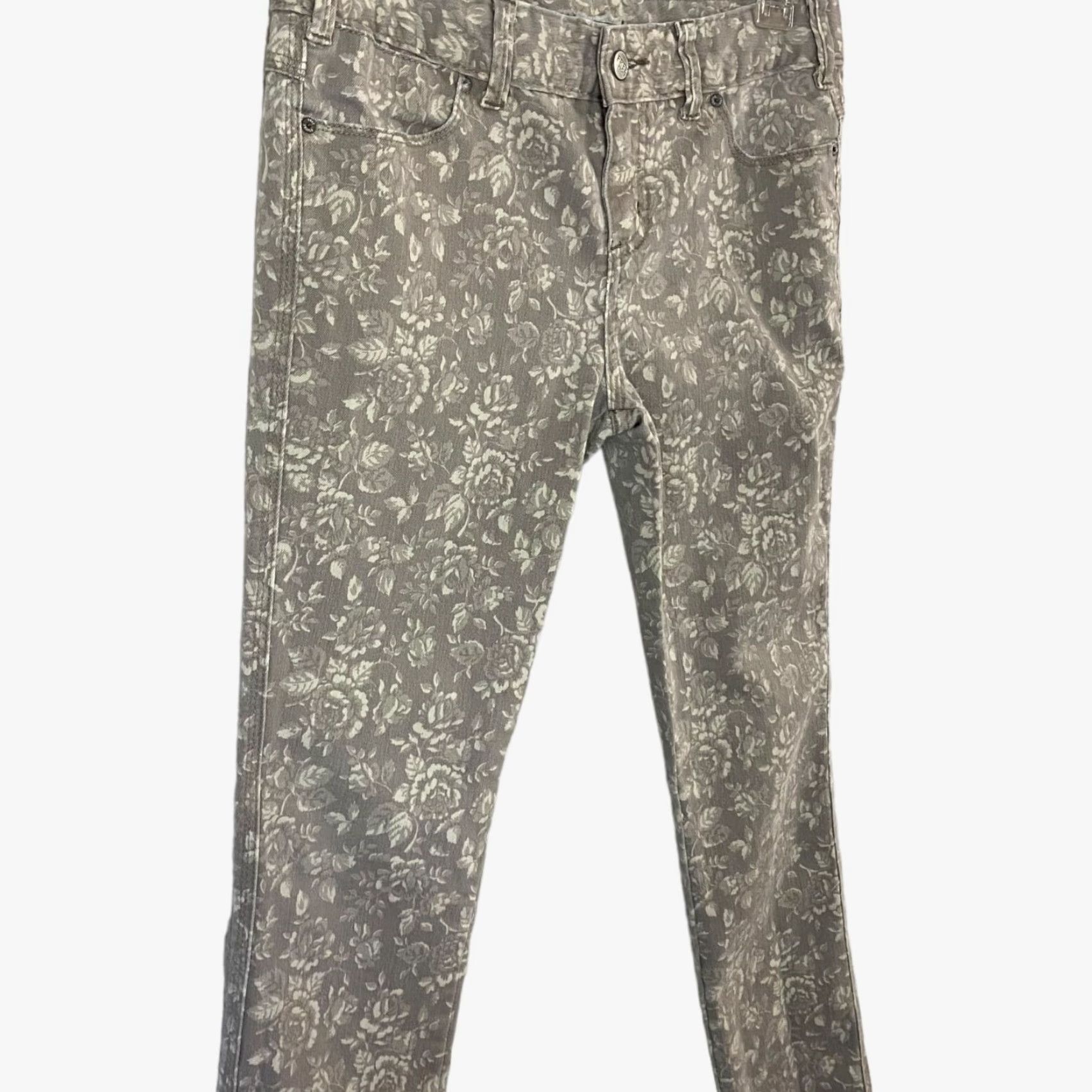 Free People Free People Floral Print Skinny Jeans Womens 26 Gray Stretch Denim Pants Size 26" / US 2 / IT 38 - 4 Thumbnail