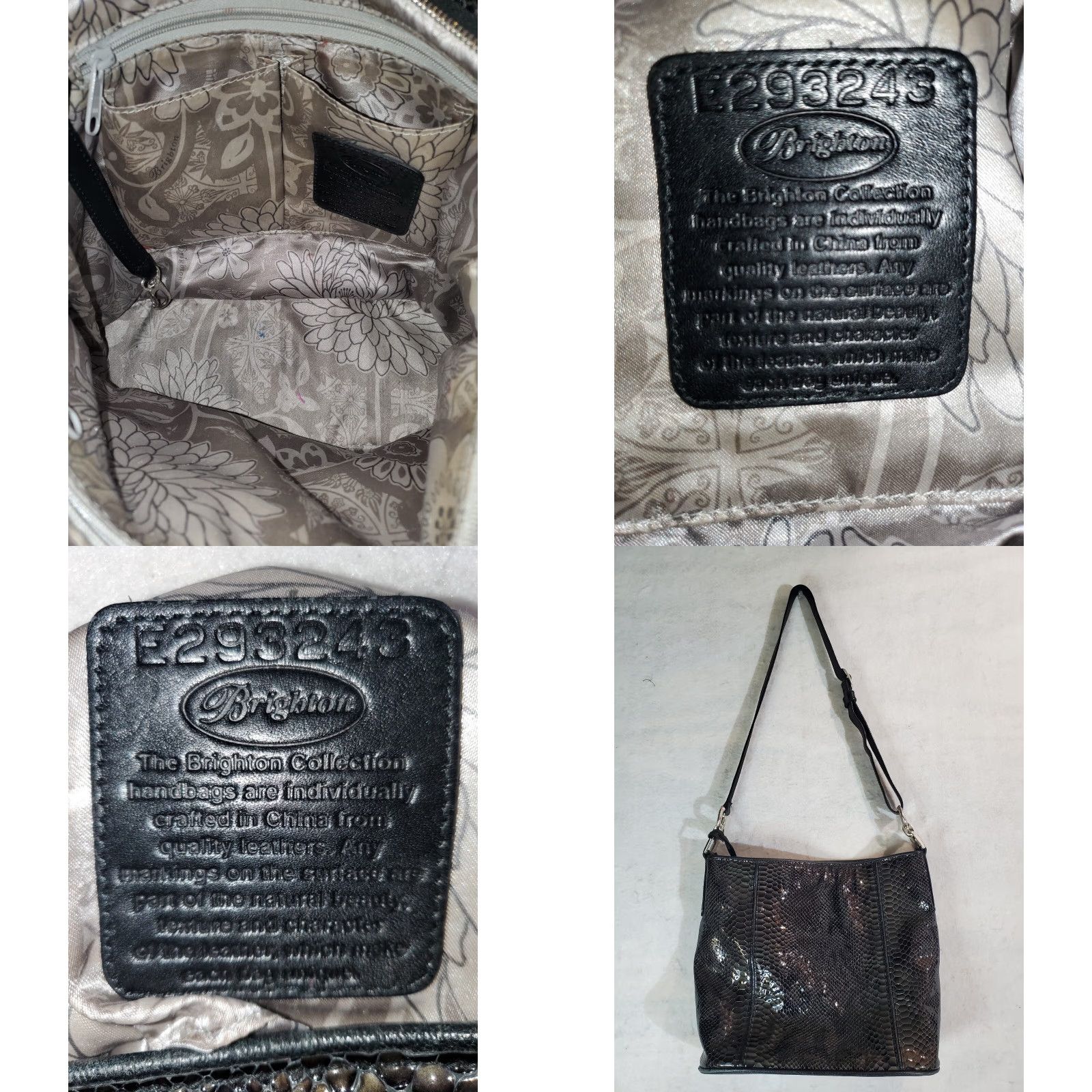Brighton VINTAGE Brighton Shoulder Bag Brown Green Snakeskin Pattern w/ Heart Charm, Patent Leather, Medium, Women Size ONE SIZE - 8 Thumbnail