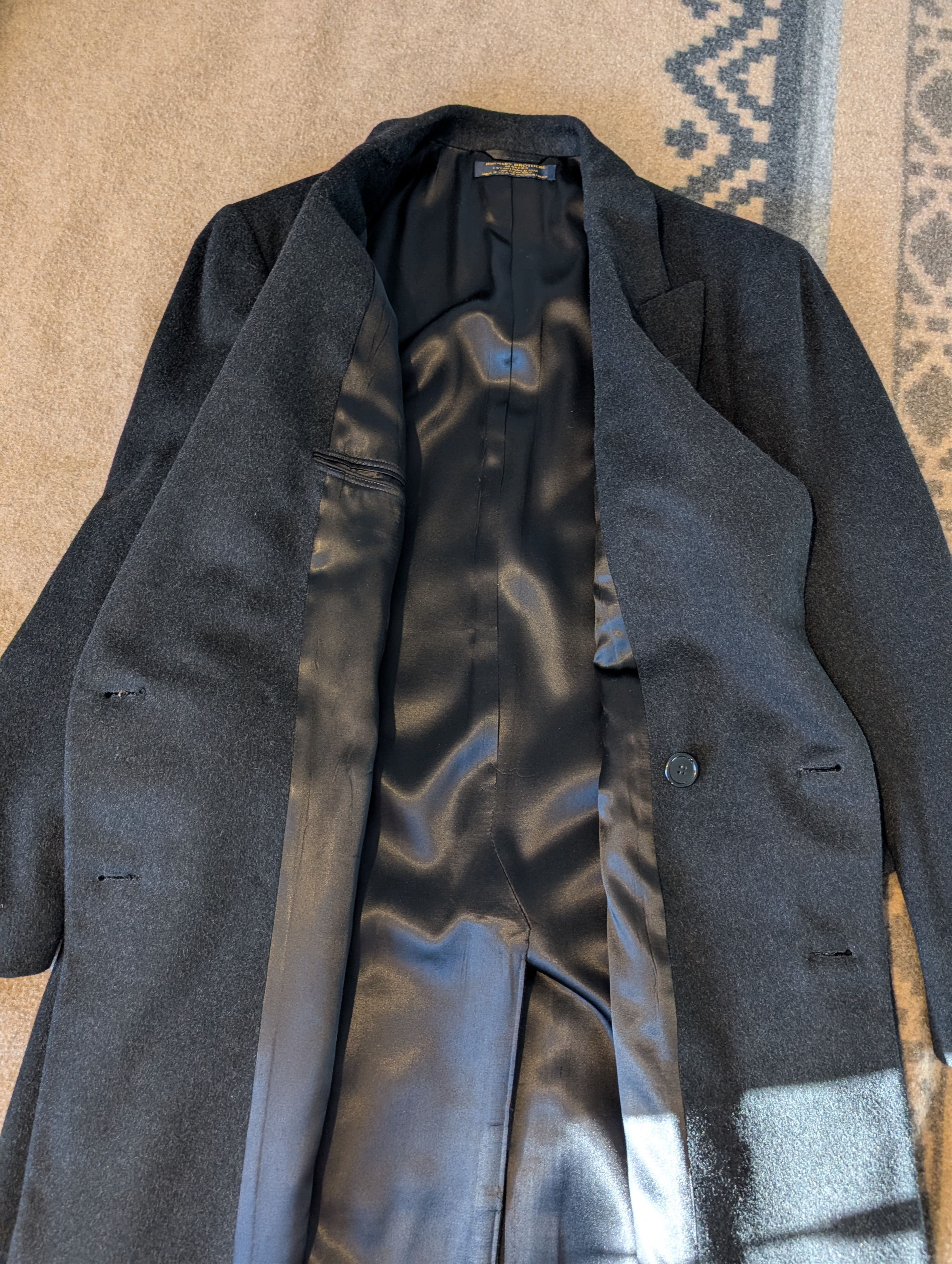 Brooks Brothers Makers 44R Charcoal Double Breasted Wool Overcoat Size US L / EU 52-54 / 3 - 4 Thumbnail
